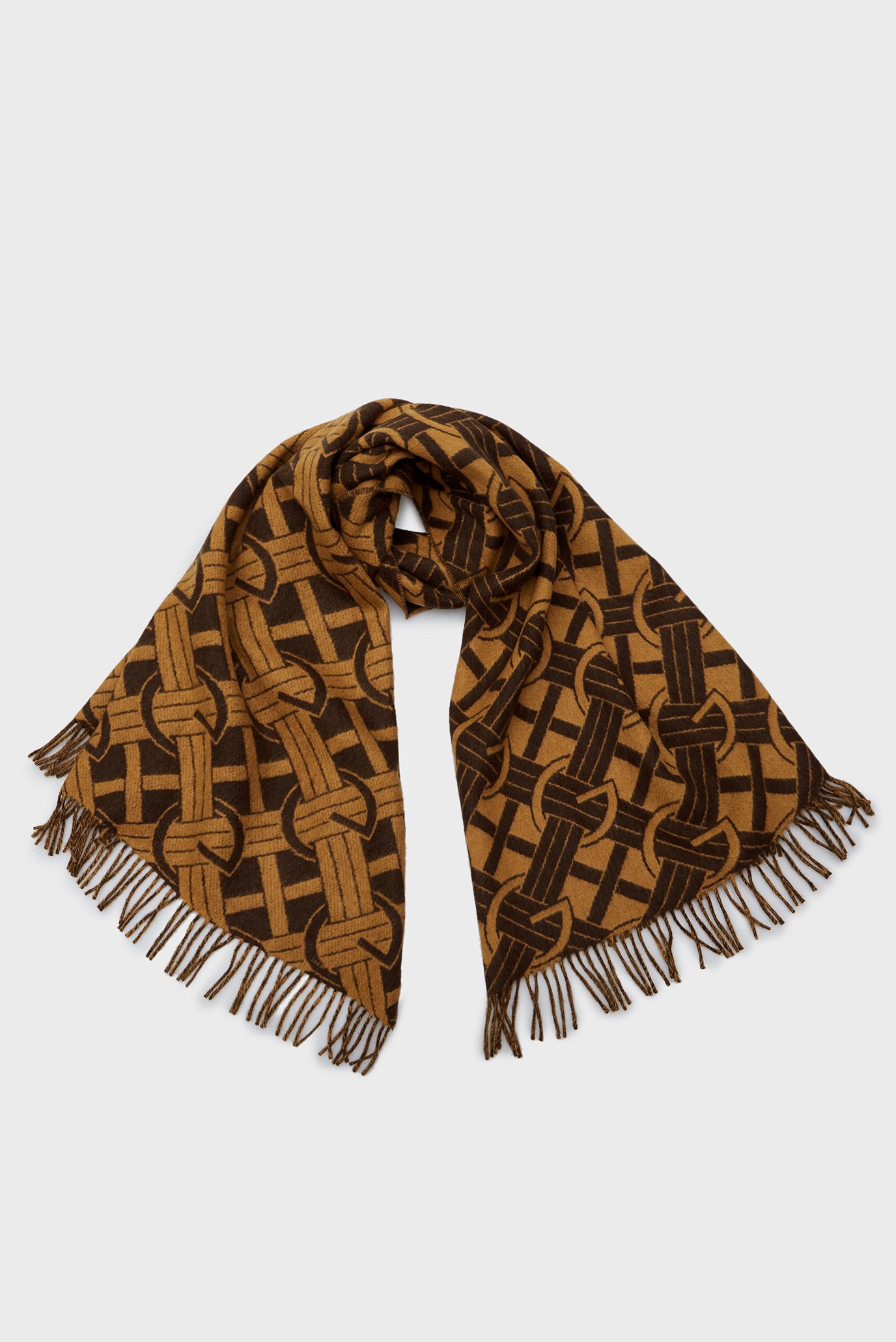 Женский коричневый шерстяной шарф с узором G PATTERN WOVEN SCARF 1
