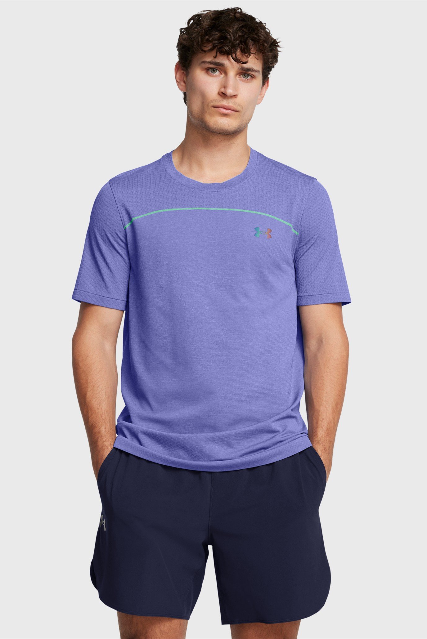 Мужская фиолетовая футболка UA Rush Seamless Wordmark SS 1
