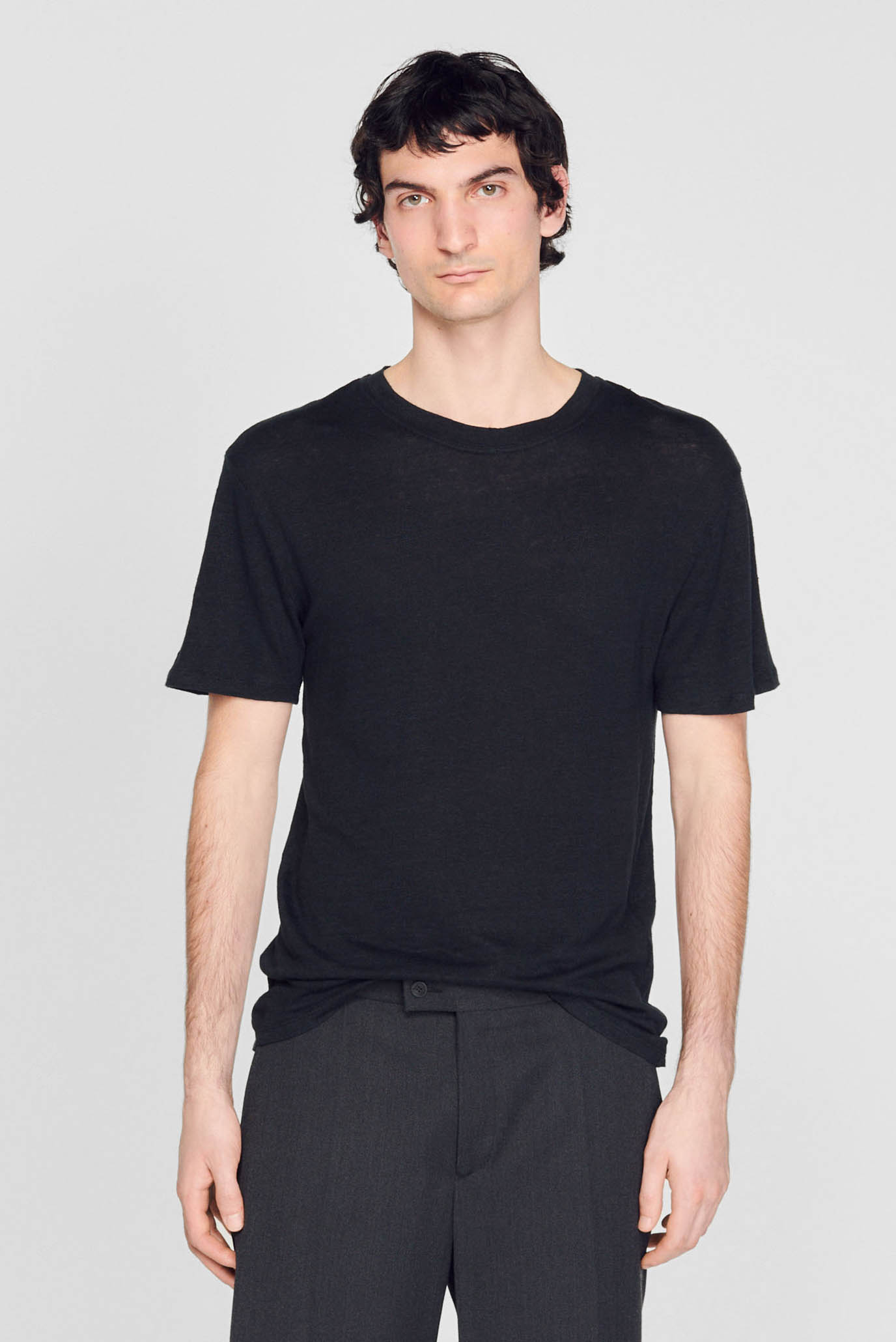 Мужская черная льняная футболка 1