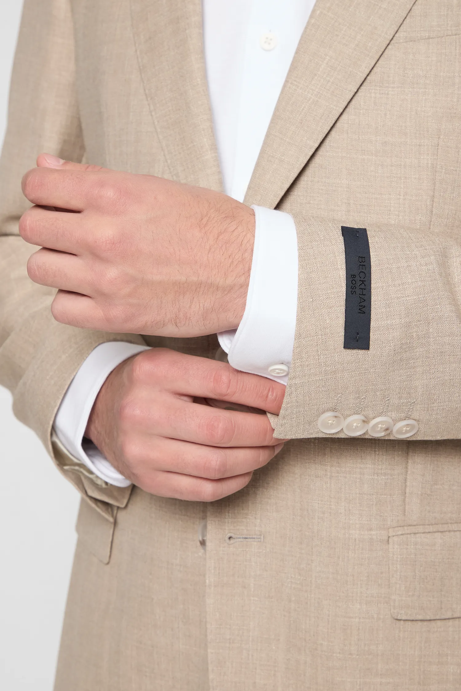 Мужской бежевый шерстяной костюм (пиджак, брюки) 7