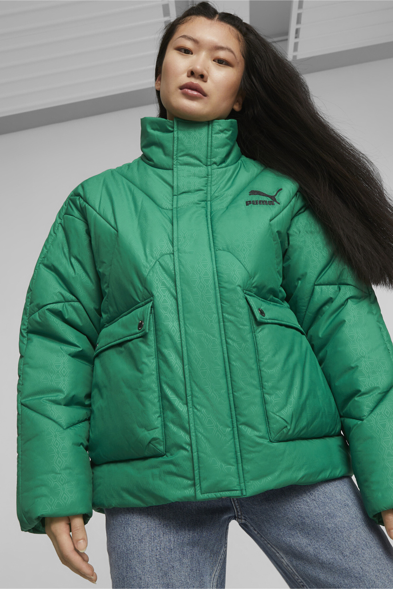 Puma green bomber on sale jacket