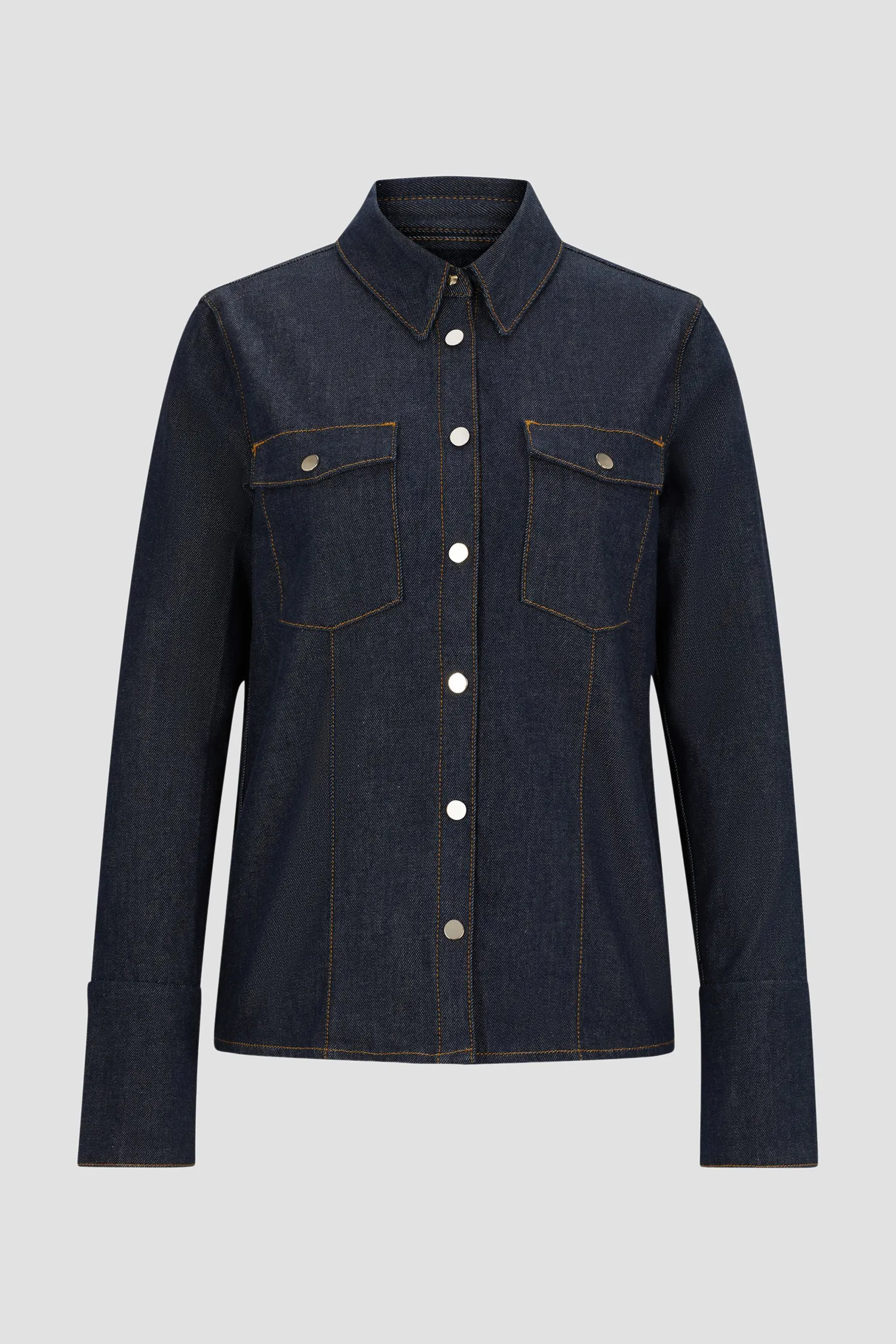 Жіноча темно-синя джинсова сорочка 6