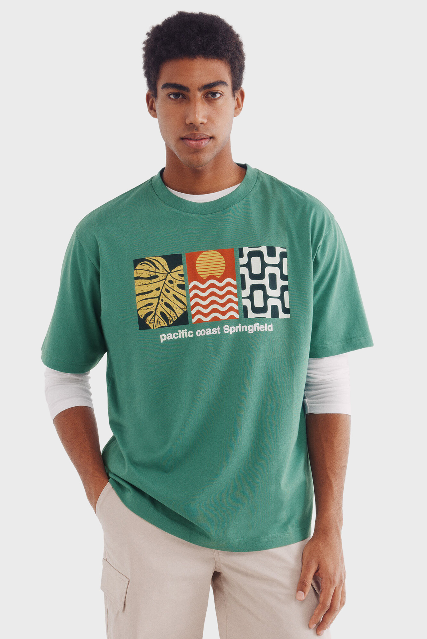 Мужская зеленая футболка Tropical print Зеленый L SPRINGFIELD 269194 Мужская зеленая футболка Tropical print Зеленый L SPRINGFIELD 269194