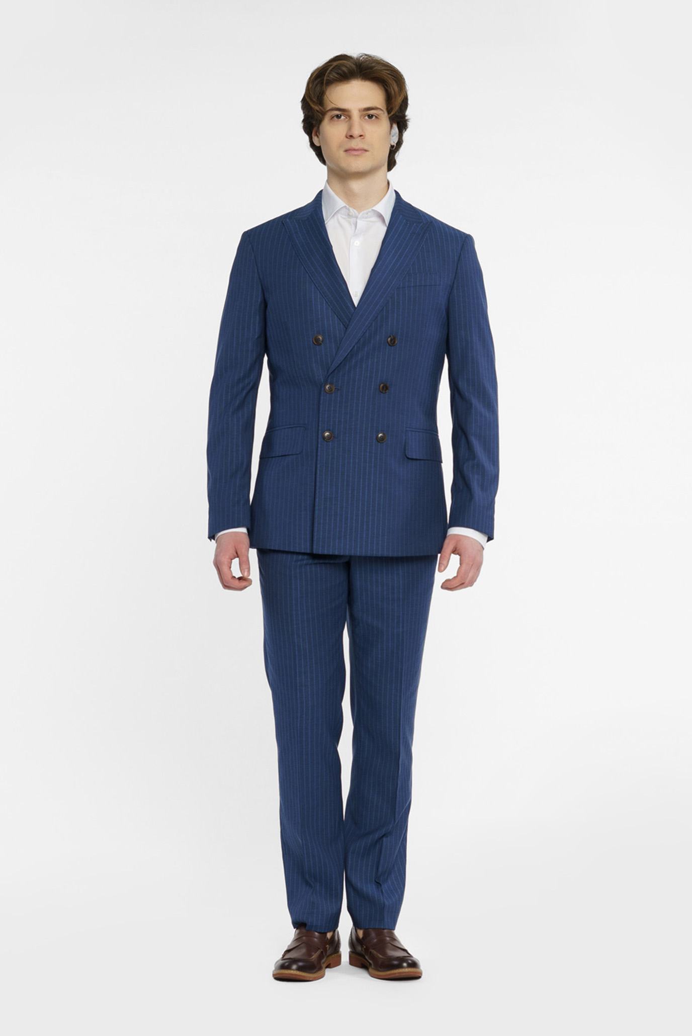 Мужской синий костюм в полоску (пиджак, брюки) 1