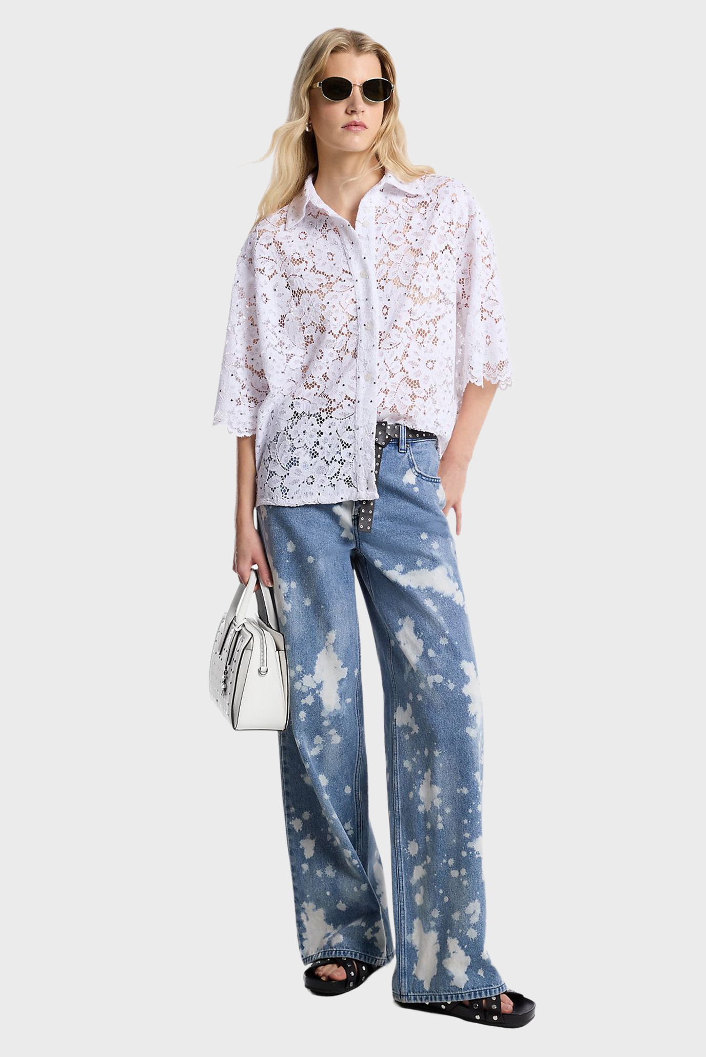 Женские голубые джинсы с узором RELAXED WIDE LEG JEAN Голубой 36 Michael Kors MS59065HME Женские голубые джинсы с узором RELAXED WIDE LEG JEAN Голубой 36 Michael Kors MS59065HME