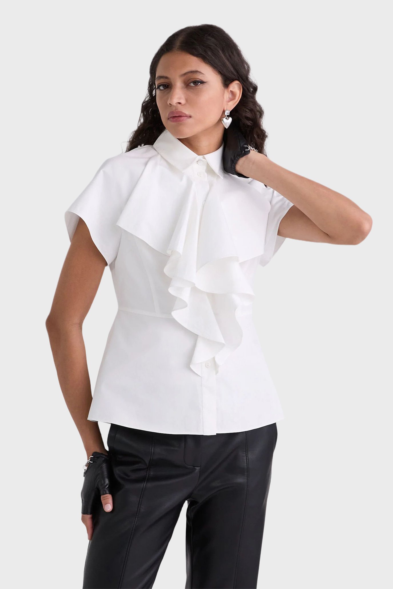 Женская белая блуза SHORT-SLEEVED RUFFLE Белый 42 Karl Lagerfeld A3W11035 Женская белая блуза SHORT-SLEEVED RUFFLE Белый 42 Karl Lagerfeld A3W11035