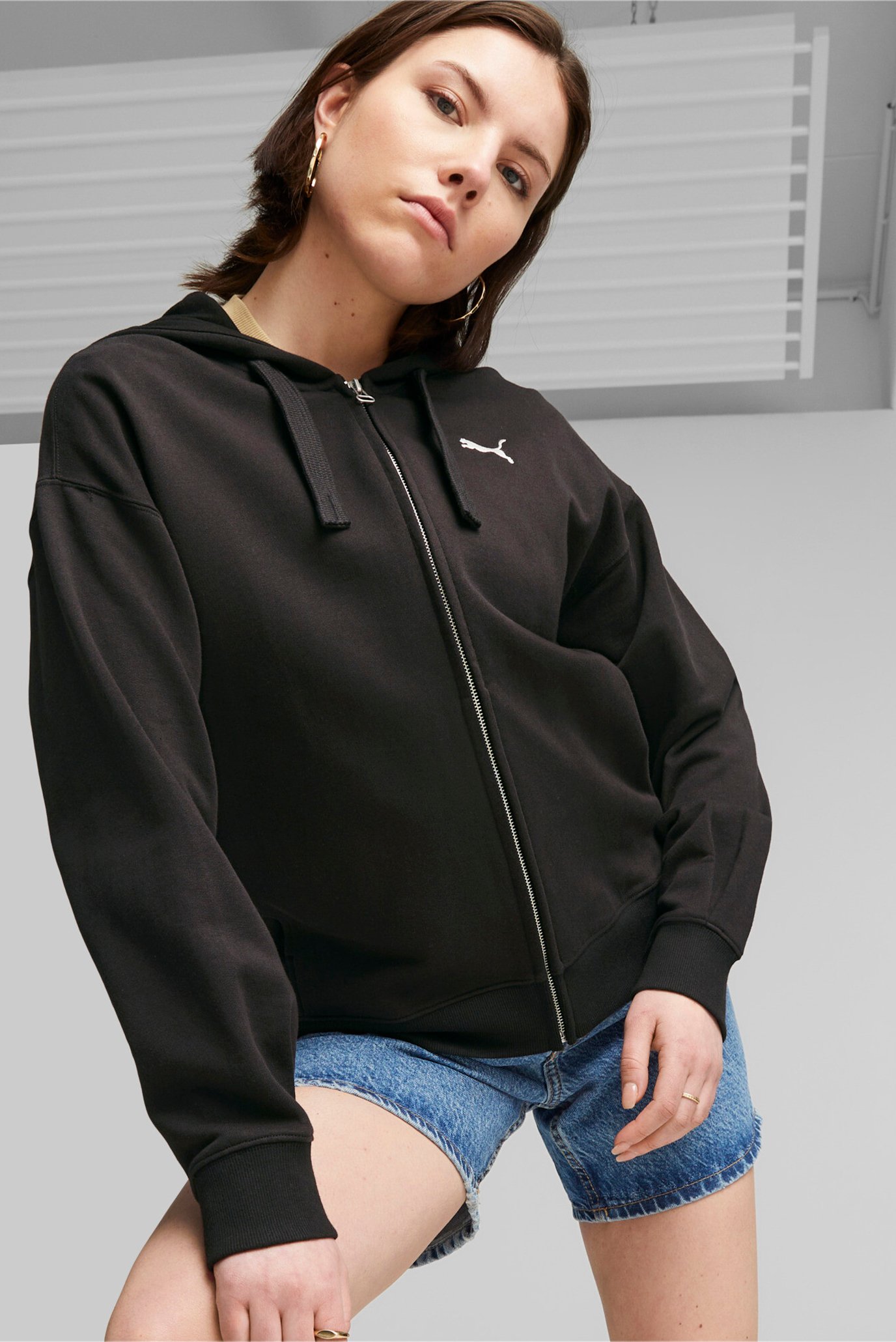 Жіноче чорне худі HER Terry Full-Zip Hoodie Women 1