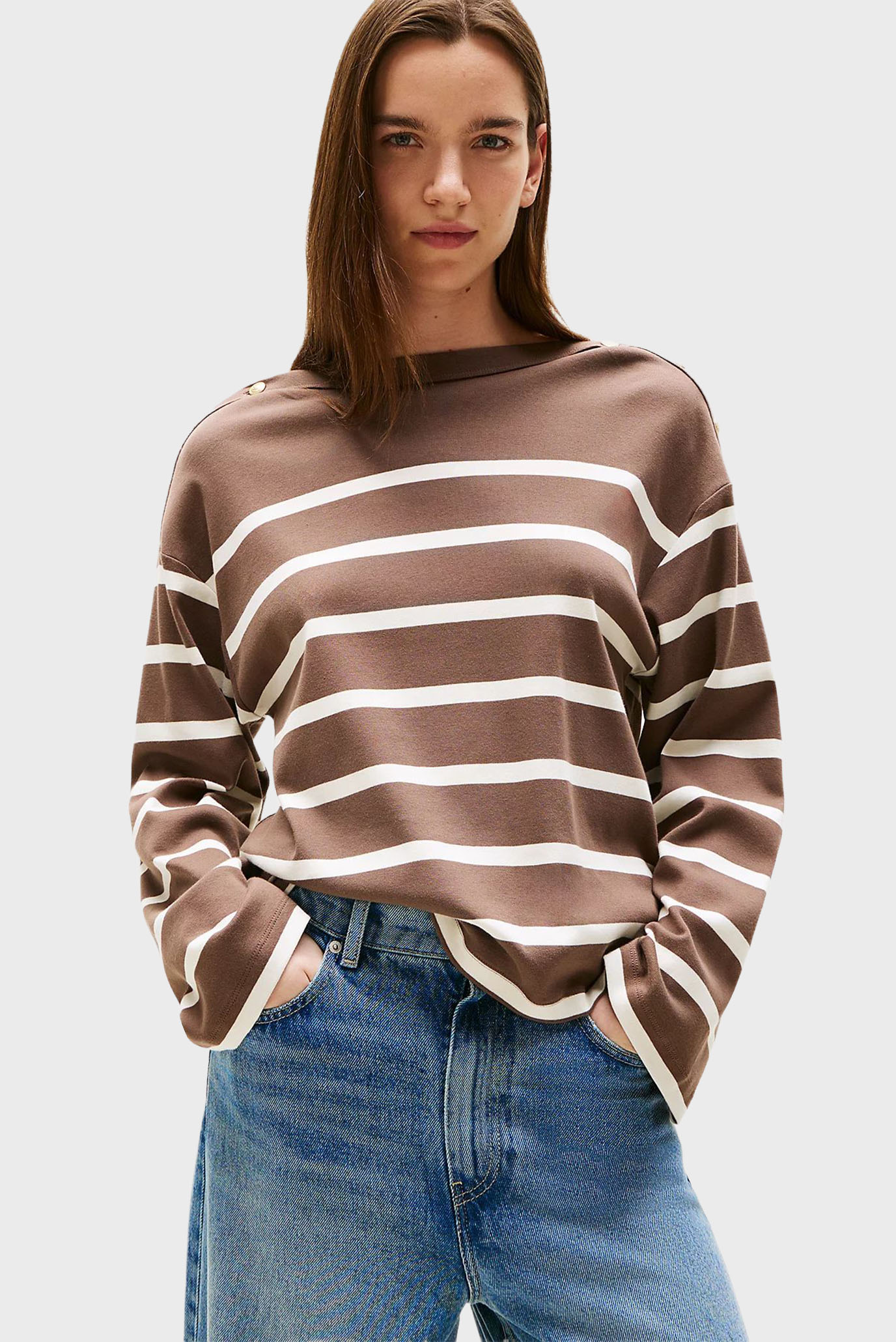 Женский коричневый джемпер в полоску Коричневый L Tommy Hilfiger WW0WW45760 Женский коричневый джемпер в полоску Коричневый L Tommy Hilfiger WW0WW45760