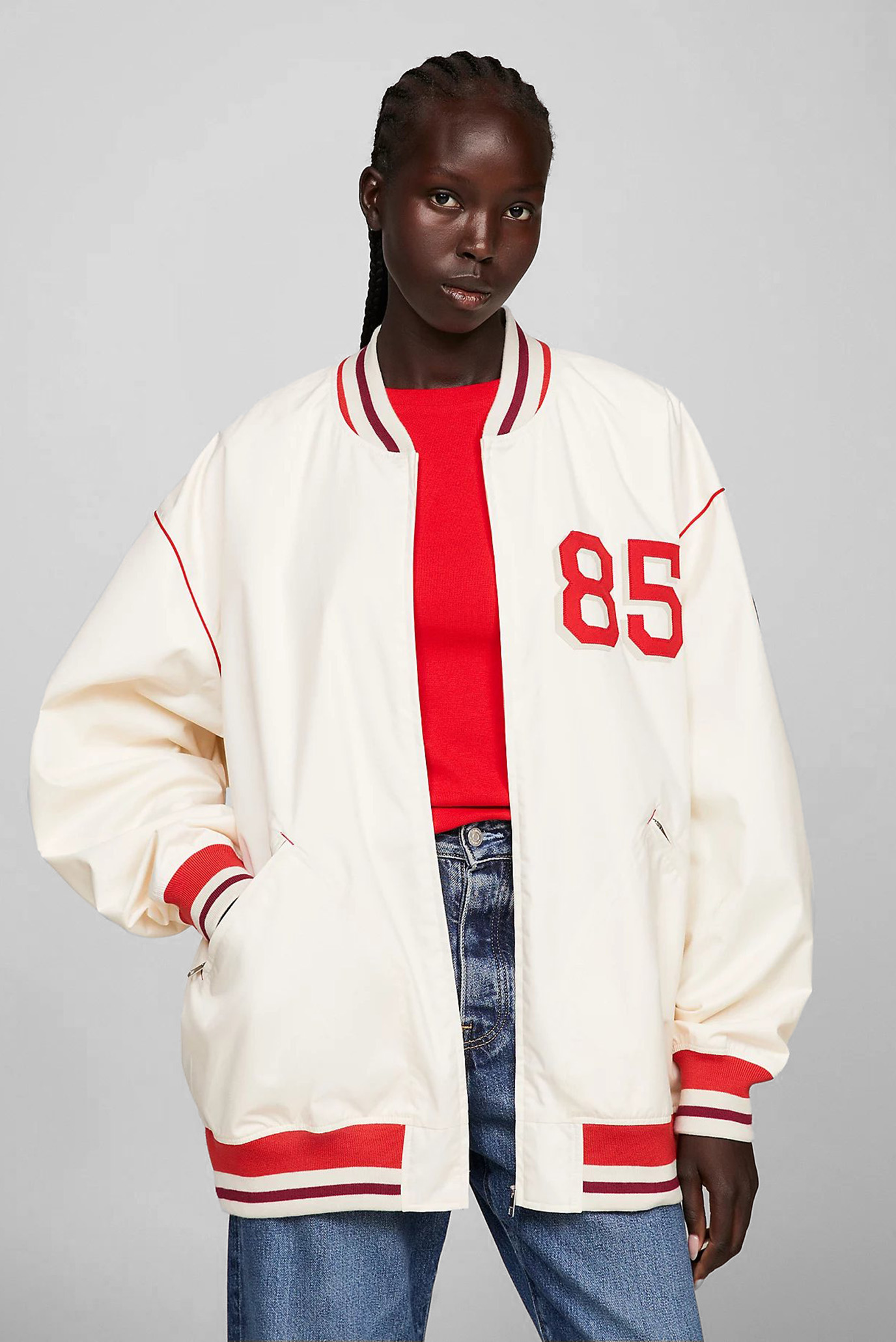 Женский белый бомбер OVERSIZED BASEBALL JACKET 1