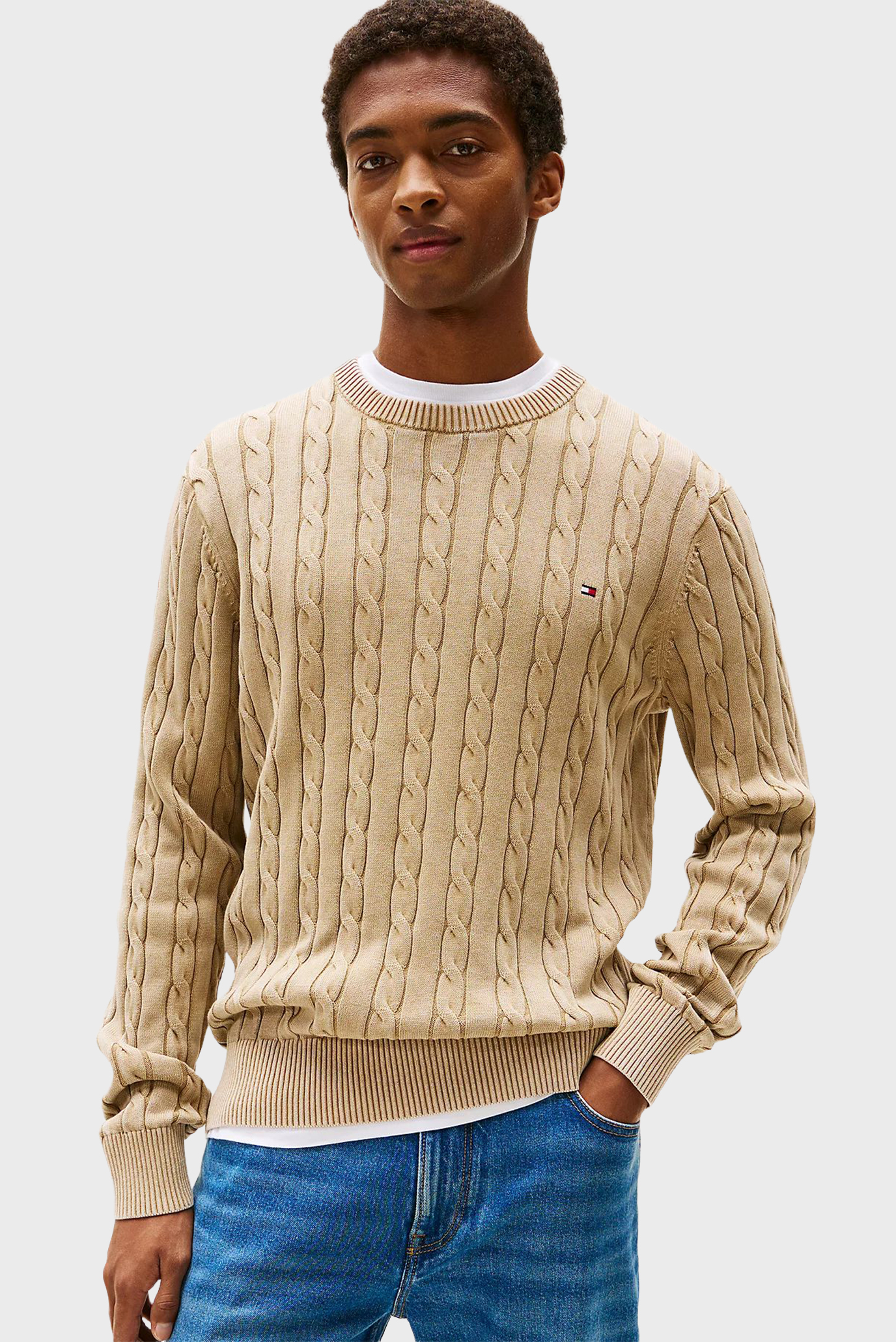 Мужской бежевый джемпер CLASSIC CABLE Бежевый XL Tommy Hilfiger MW0MW39524 Мужской бежевый джемпер CLASSIC CABLE Бежевый XL Tommy Hilfiger MW0MW39524