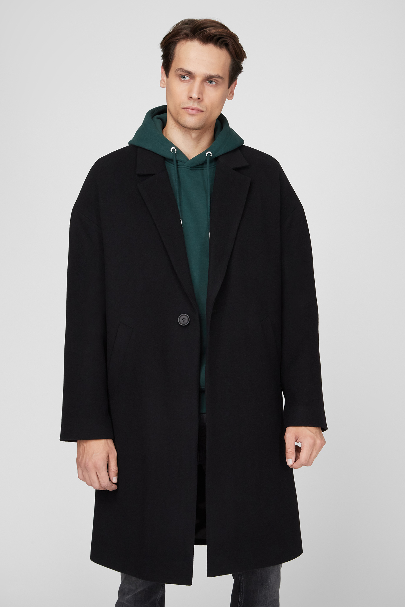 Мужское черное шерстяное пальто 1