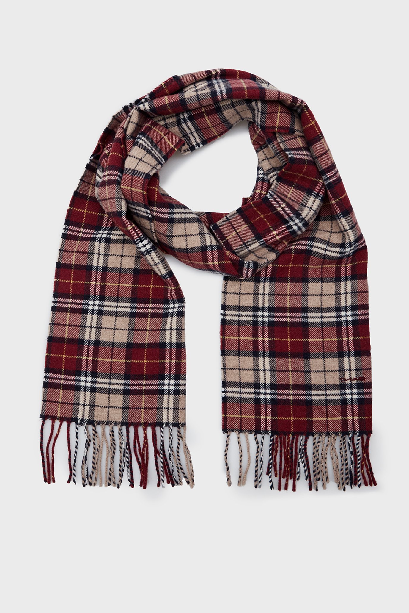 Чоловічий бордовий картатий вовняний шарф MULTI CHECK SCARF 1