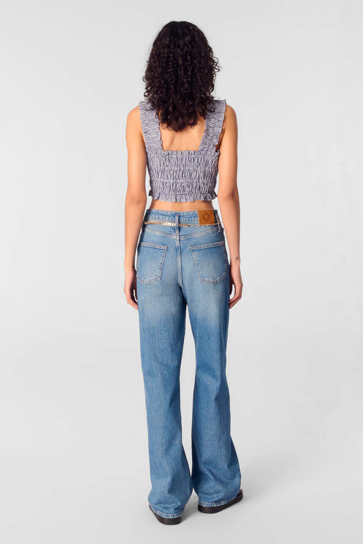 Женский синий топ в клетку MAJE MFPTO01192_NAVY-WHITE — MD