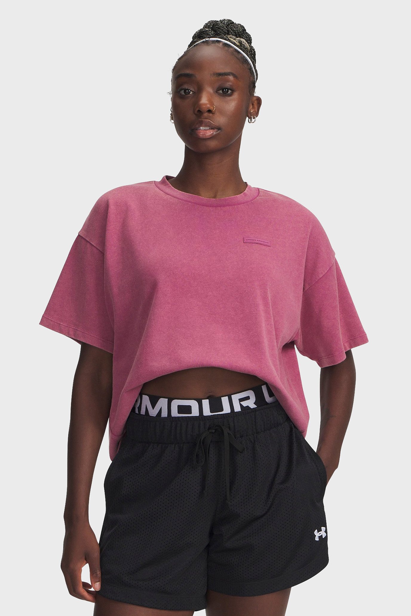 Женская розовая футболка UA HWT Boxy Wash SS Розовый M Under Armour 6007690-659 Женская розовая футболка UA HWT Boxy Wash SS Розовый M Under Armour 6007690-659