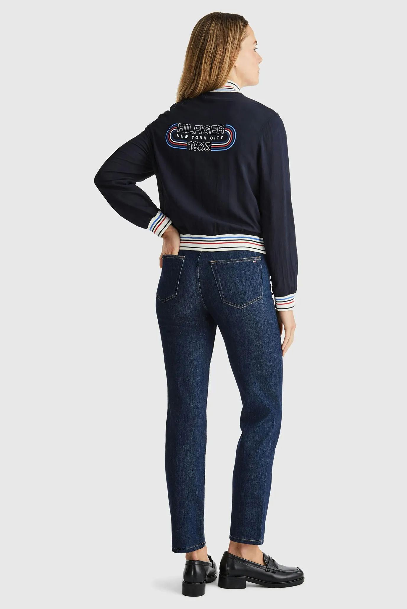 Женский темно-синий бомбер RIB TRIM LS ZIP TOP 3