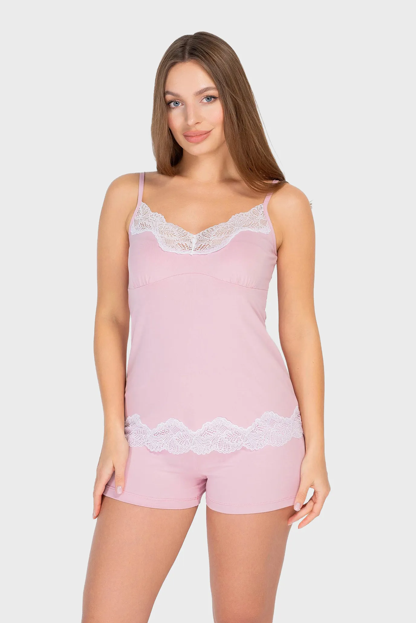 Жіноча рожева піжама (топ, шорти) 1