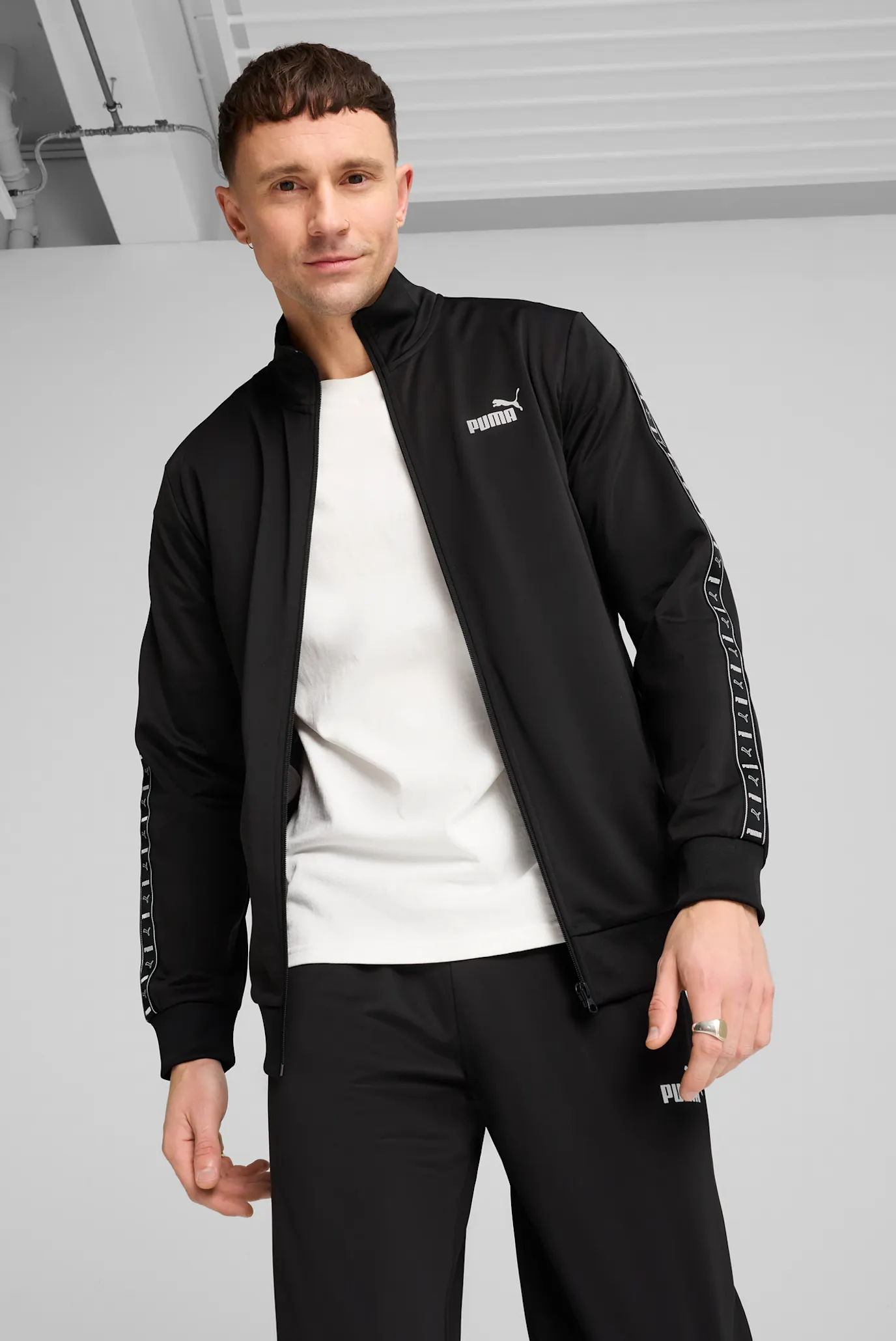 Чоловічий чорний спортивний костюм (кофта, штани) Poly Tape Tracksuit Men 3