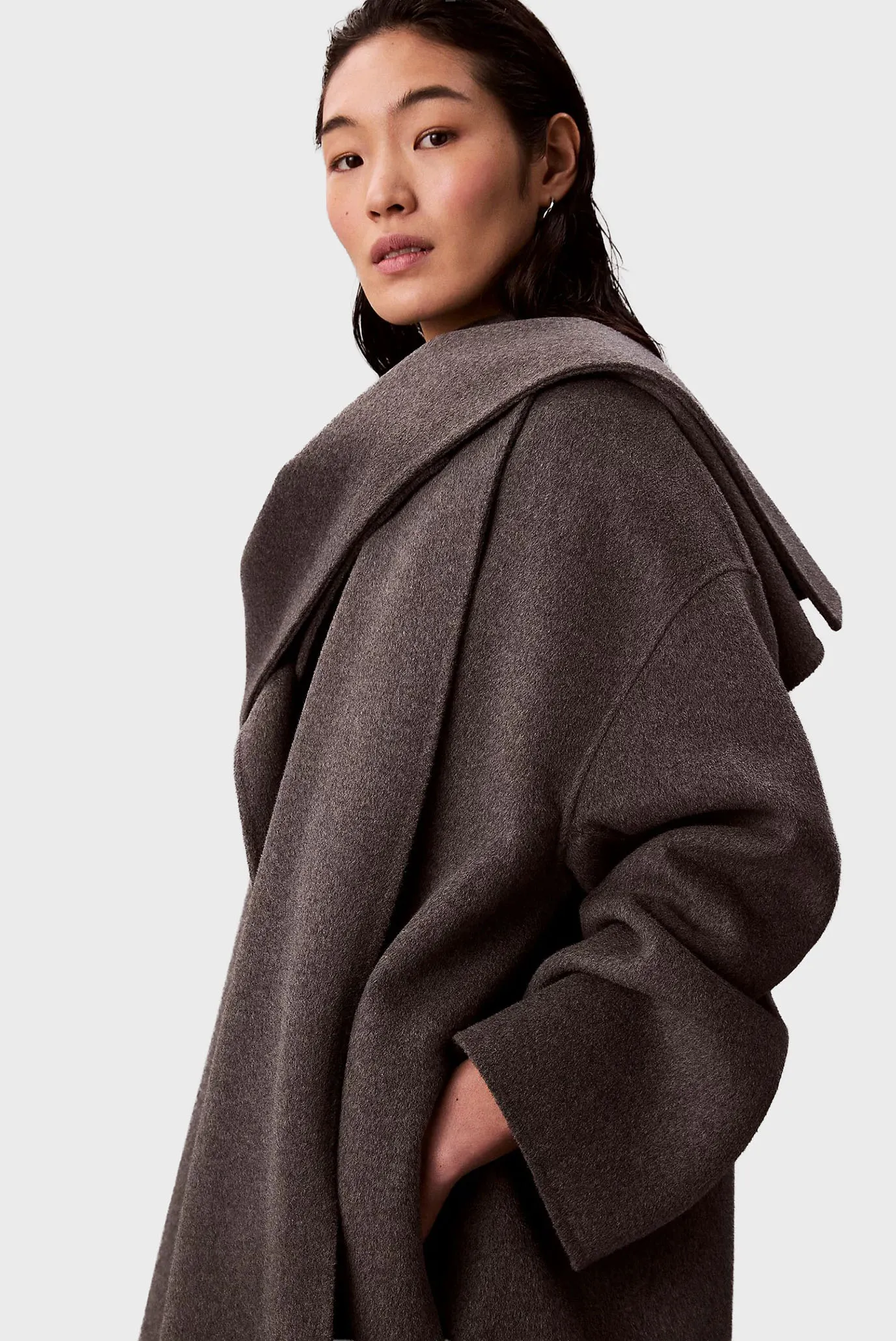 Жіноче темно-сіре вовняне пальто Dbl Face Wool Scarf 2