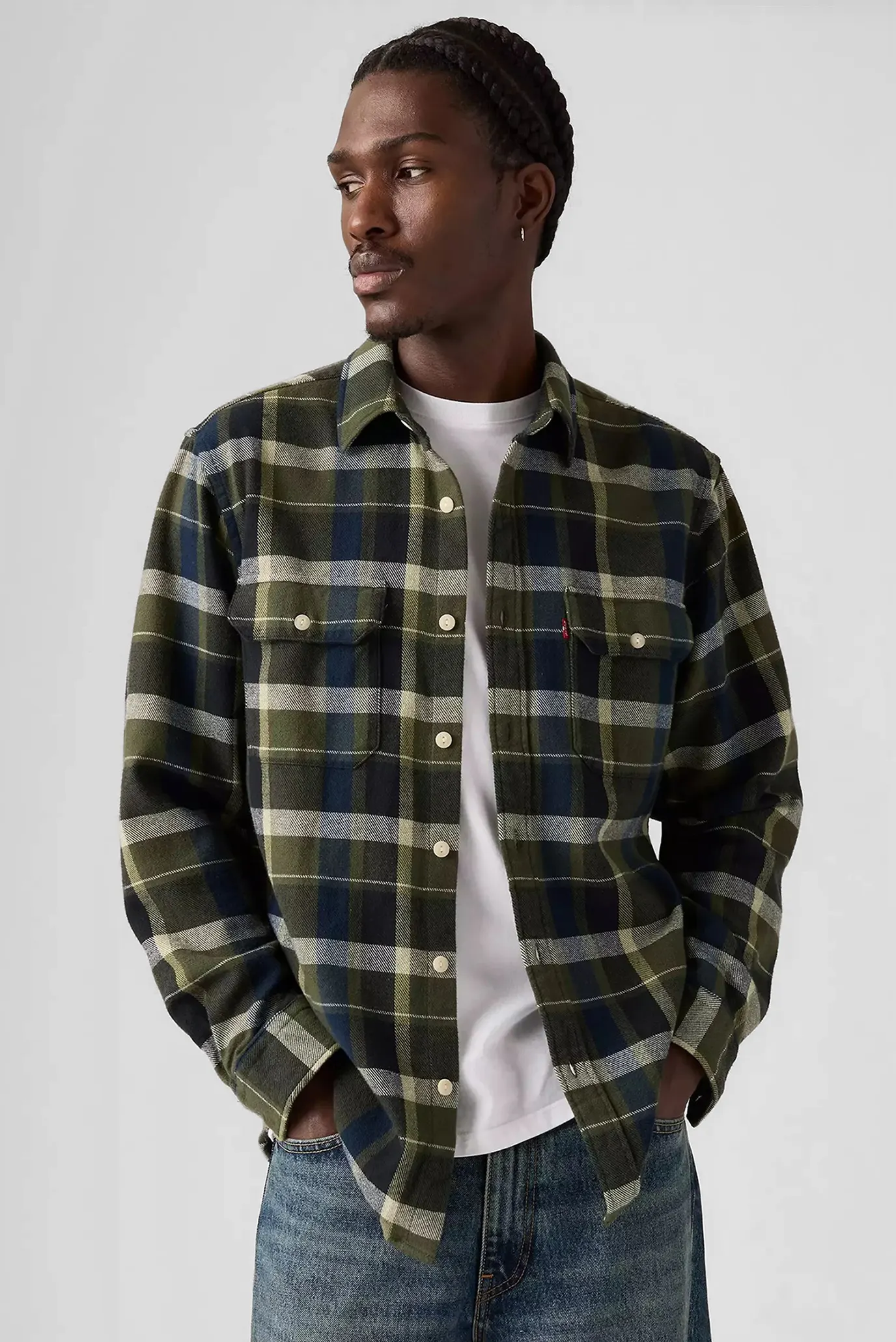 Чоловіча оливкова картата сорочка 4