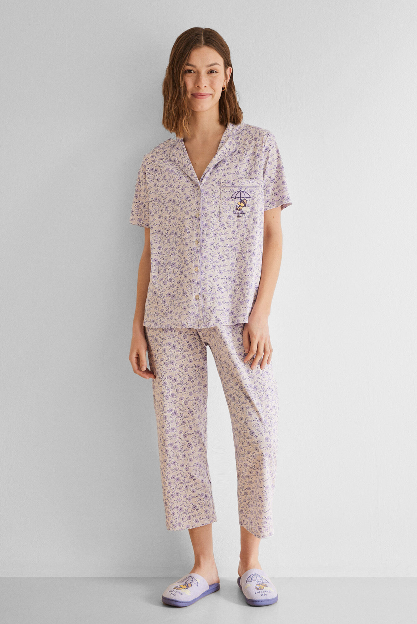 Женская пижама с узором (рубашка, брюки) 1