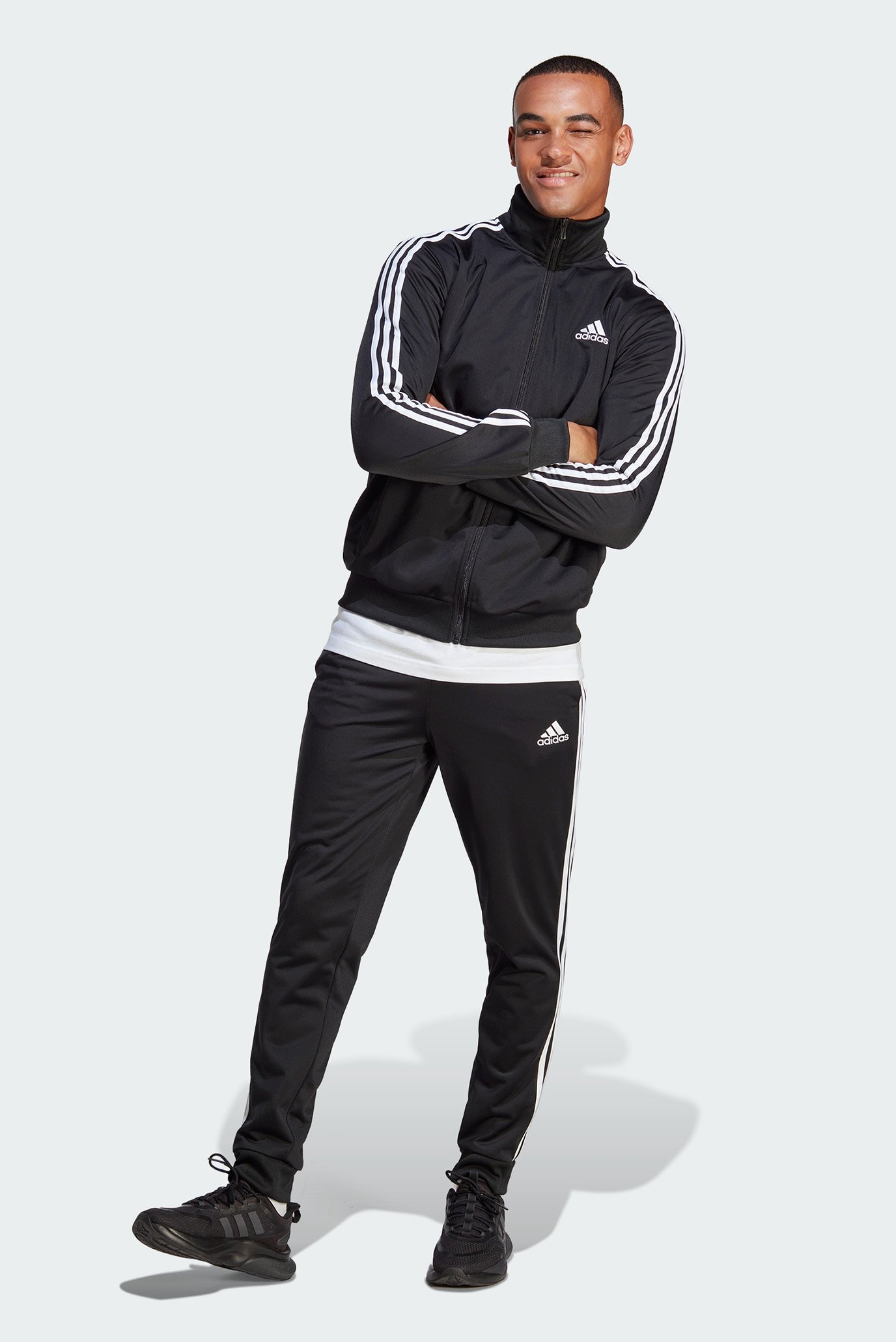 Чоловічий чорний спортивний костюм (кофта, штани) Basic 3-Stripes Tricot 1