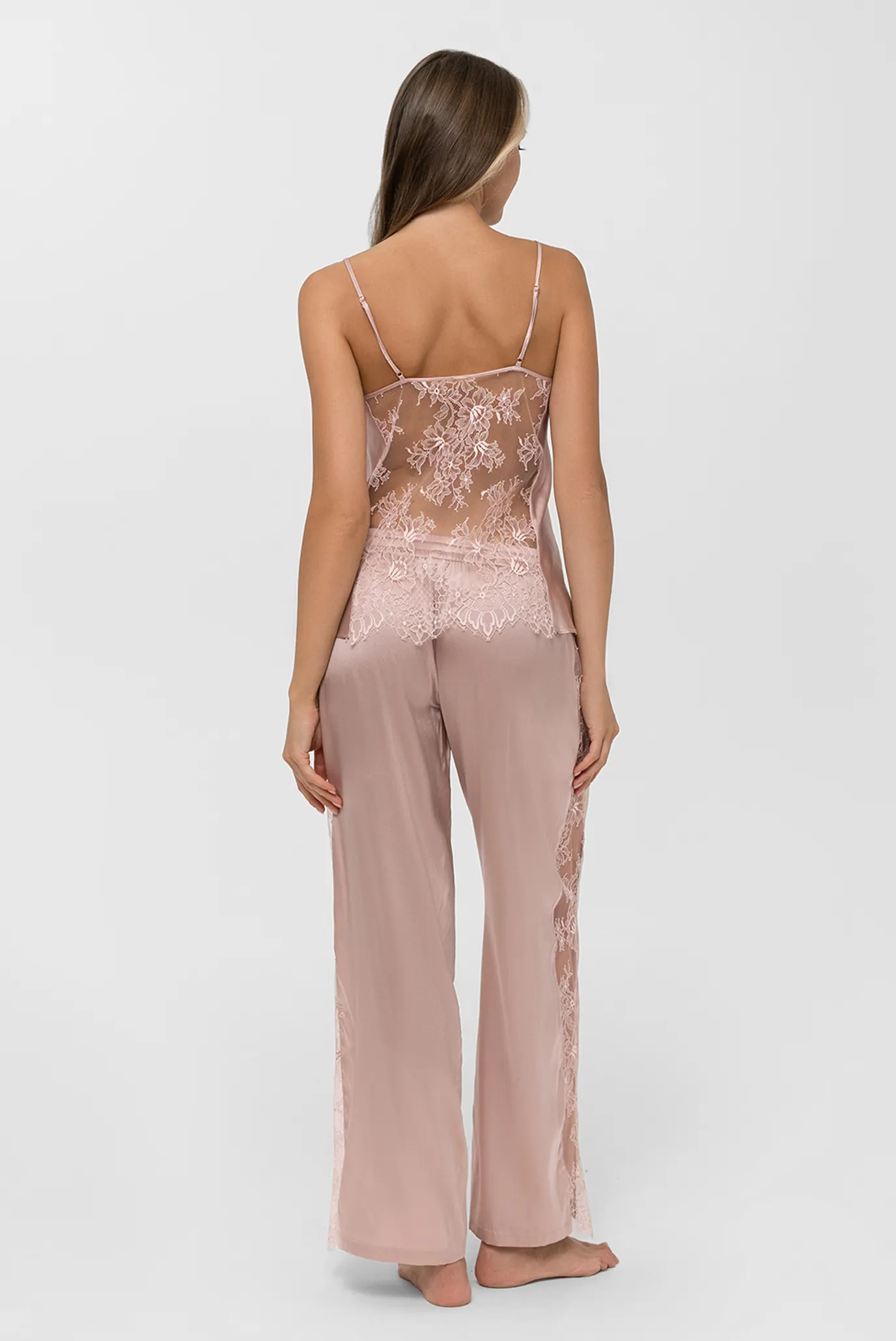 Женские пудровые шелковые брюки 3