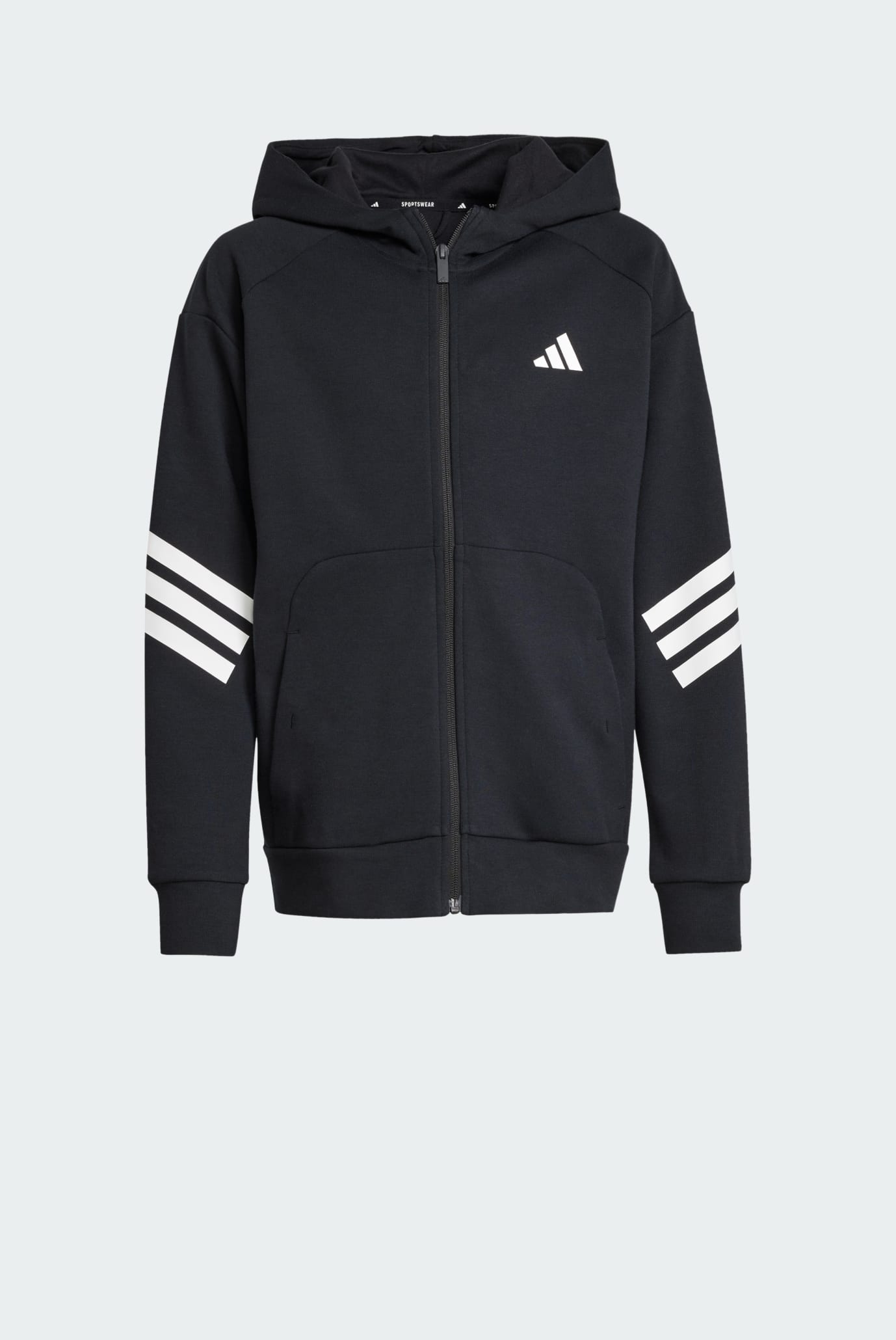 Детское черное худи Future Icons 3-Stripes Full-Zip Hooded Kids 1