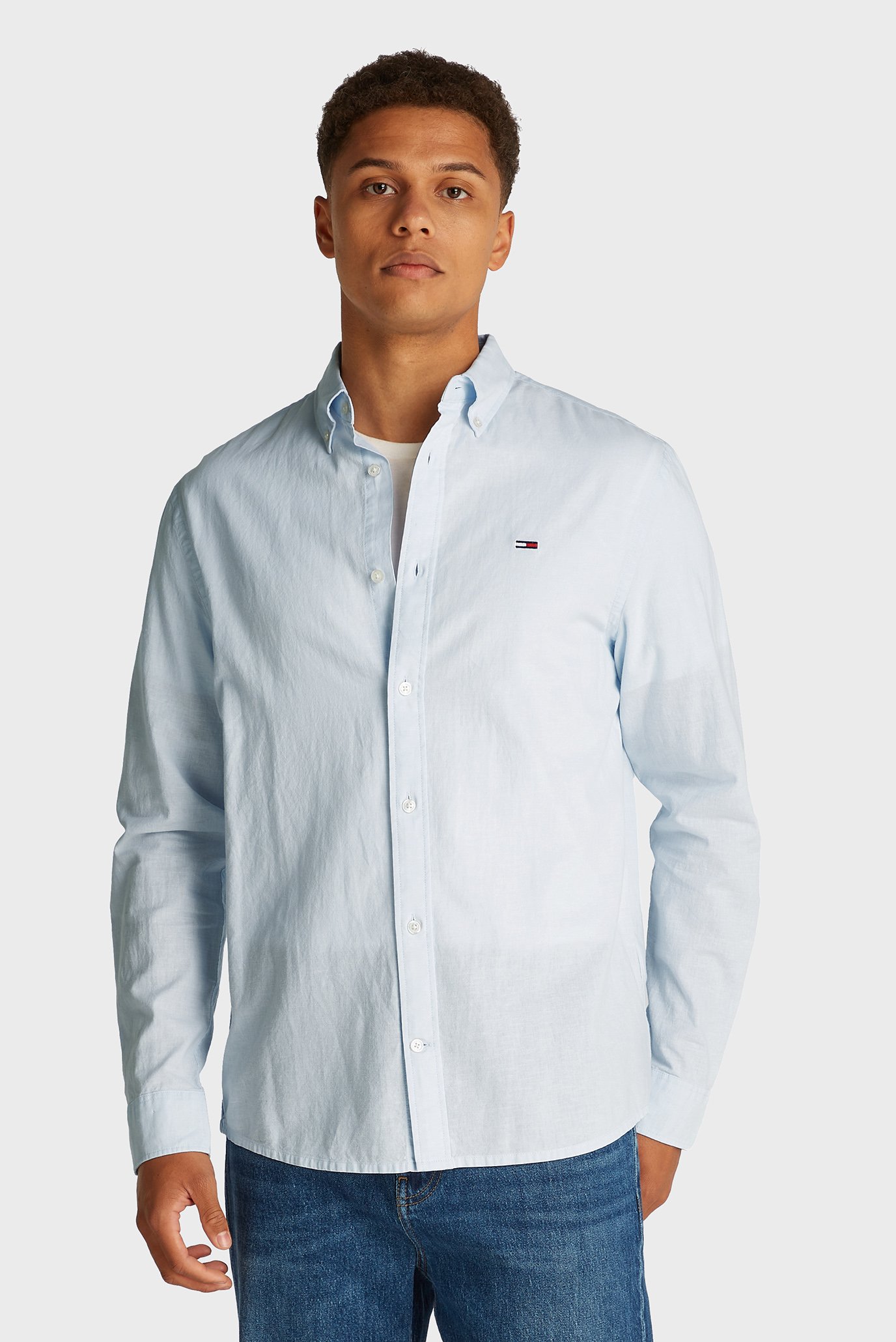 Мужская голубая рубашка TJM REG LINEN BLEND Голубой M Tommy Jeans DM0DM20875 Мужская голубая рубашка TJM REG LINEN BLEND Голубой M Tommy Jeans DM0DM20875