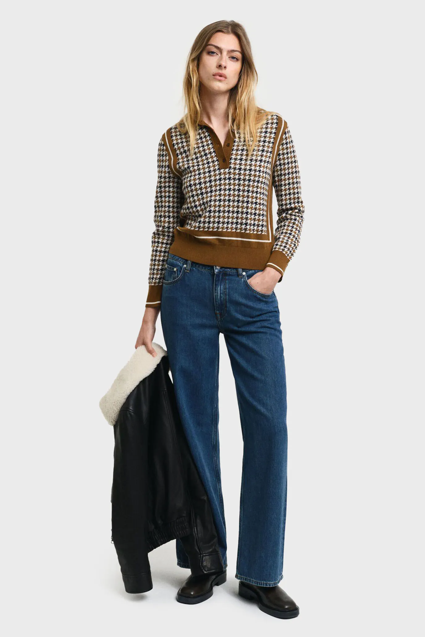 Женское шерстяное поло с узором HOUNDSTOOTH JACQUARD POLO Gant