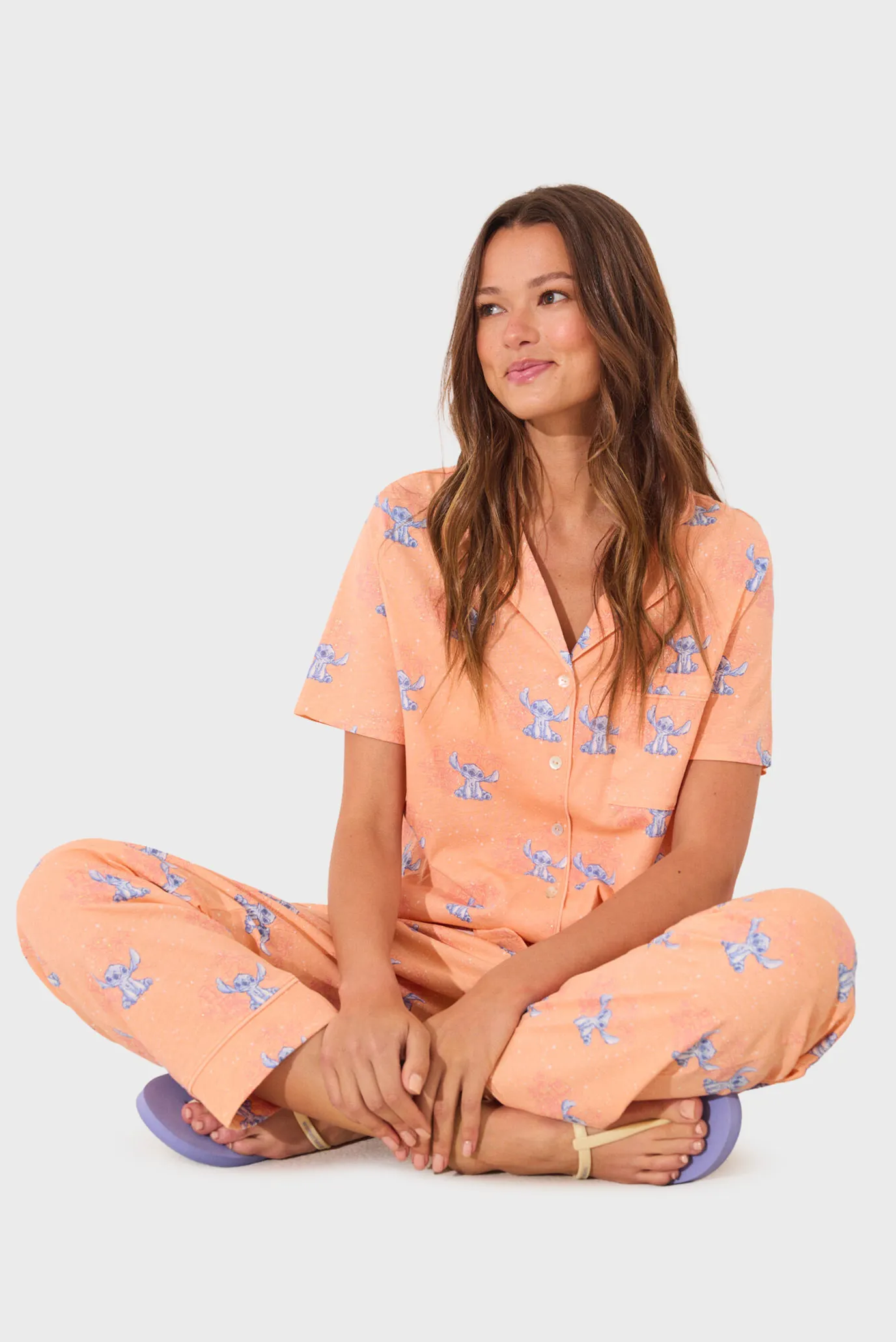 Жіноча персикова піжама з візерунком (сорочка, брюки) Lilo & Stitch 5