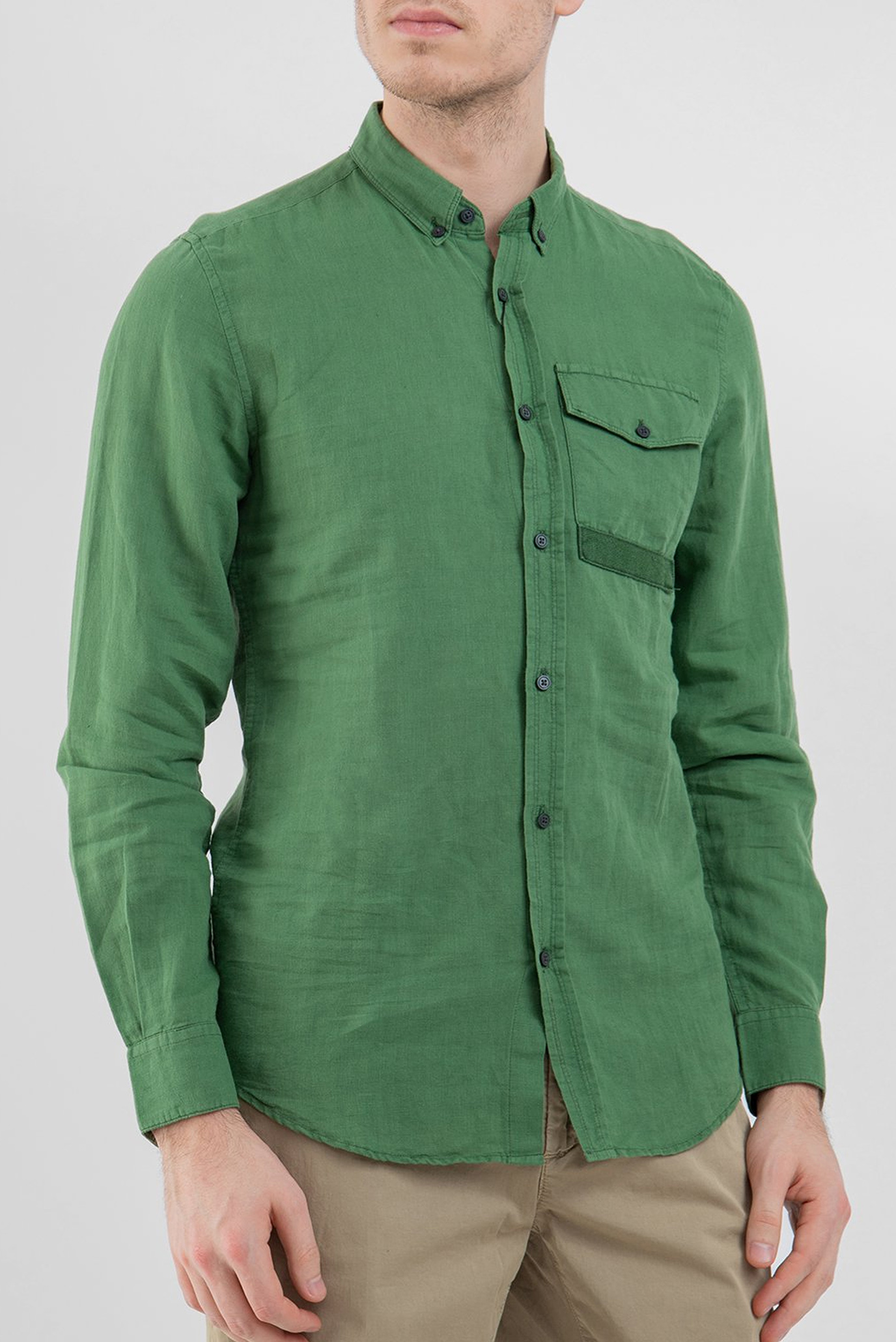 Чоловіча зелена лляна сорочка 1
