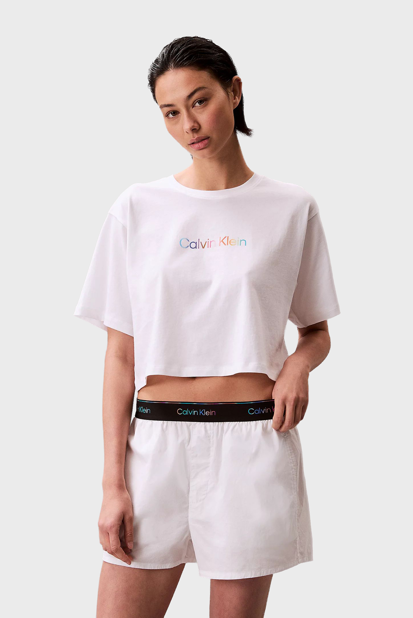Женские белые шорты LOGO POPLIN PRIDE Белый L Calvin Klein LV00QS7471 Женские белые шорты LOGO POPLIN PRIDE Белый L Calvin Klein LV00QS7471