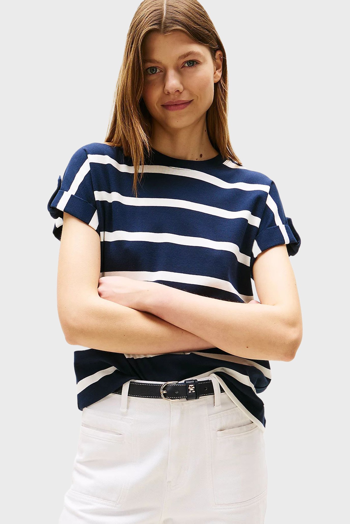Женская футболка в полоску GOLD BUTTON MDRN Разноцветный M Tommy Hilfiger WW0WW45628 Женская футболка в полоску GOLD BUTTON MDRN Разноцветный M Tommy Hilfiger WW0WW45628