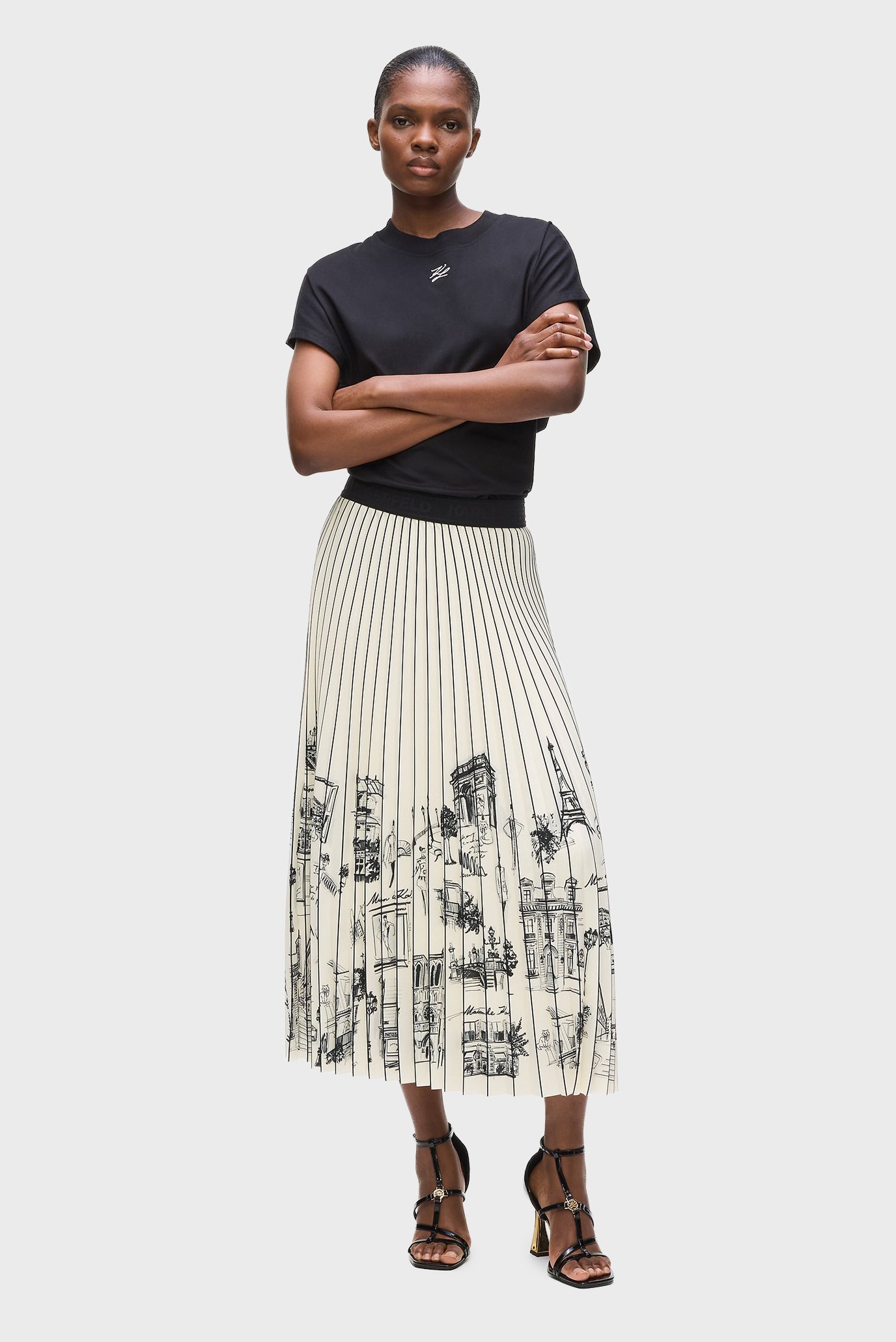Женская белая плиссированная юбка с узором paris sketch Белый 42 Karl Lagerfeld A4W12024 Женская белая плиссированная юбка с узором paris sketch Белый 42 Karl Lagerfeld A4W12024