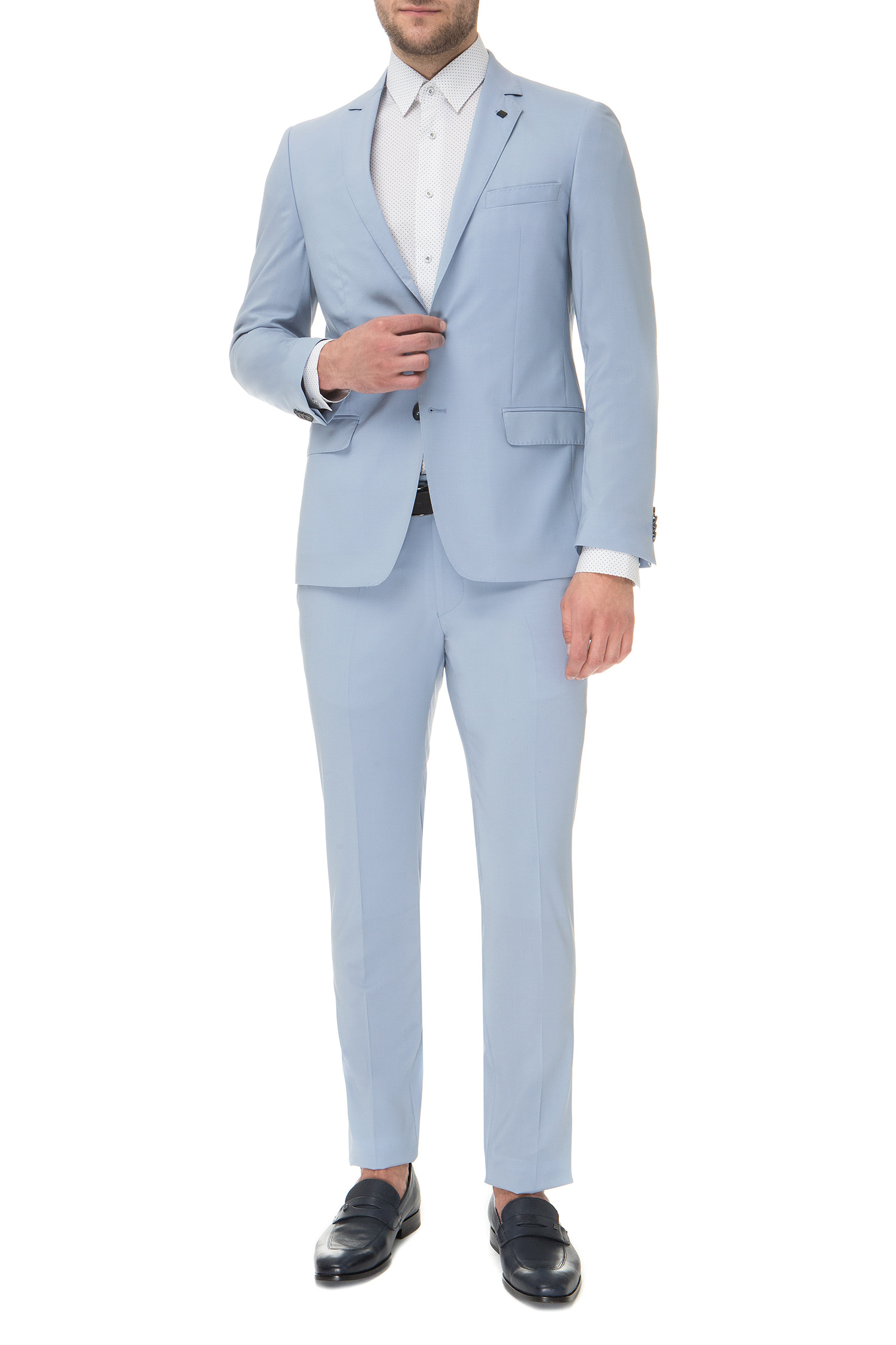 Чоловічий блакитний вовняний костюм (піджак, брюки) 1