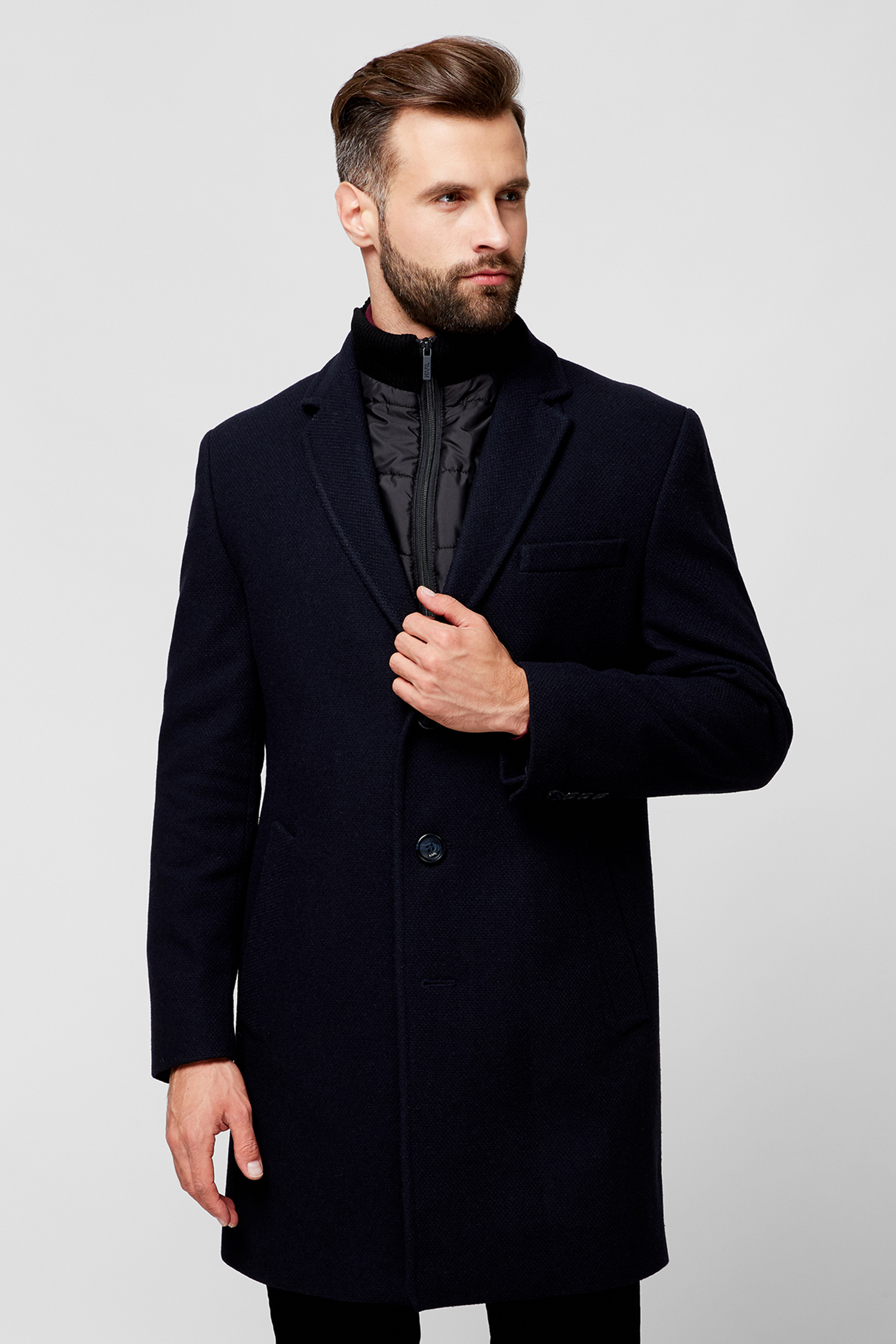 Чоловіче темно-синє вовняне пальто 1