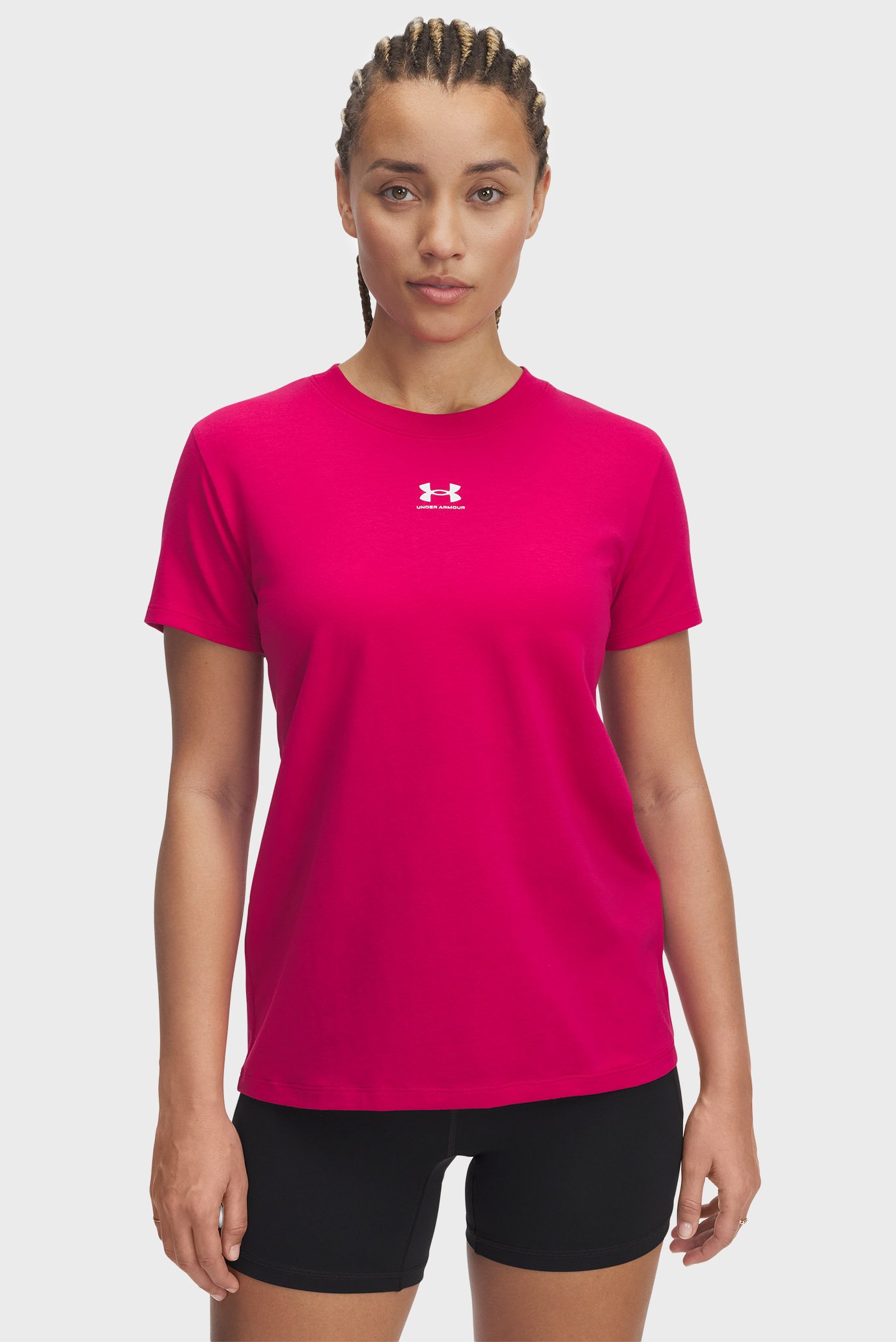 Женская малиновая футболка UA Rival Core SS Малиновый S Under Armour 1383648-681 Женская малиновая футболка UA Rival Core SS Малиновый S Under Armour 1383648-681