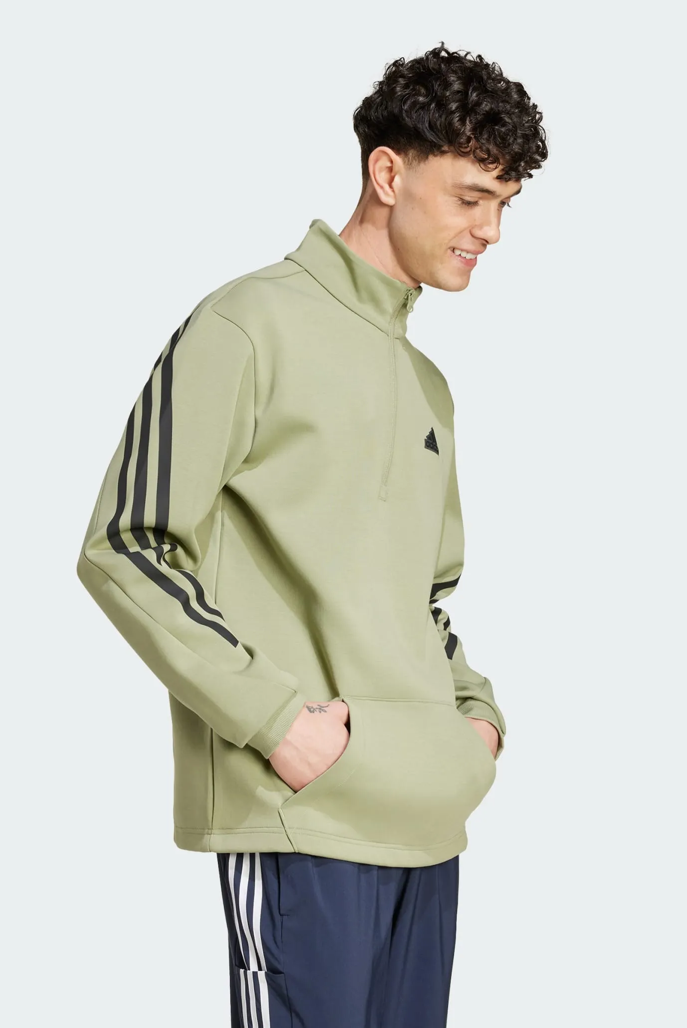 Мужская оливковая спортивная кофта Future Icons 3-Stripes Half-Zip