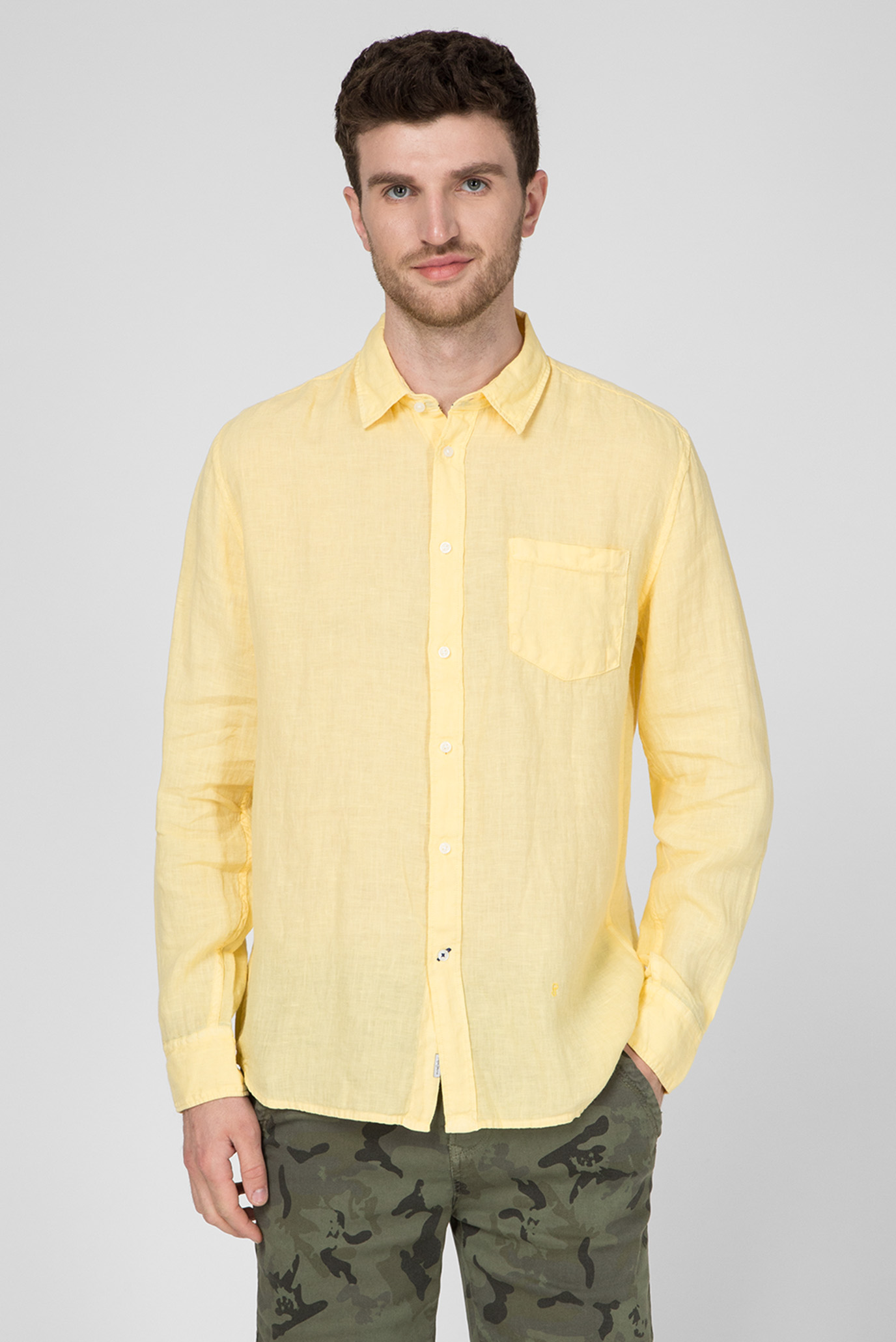 Мужская желтая льняная рубашка ADDISON Regular Fit 1