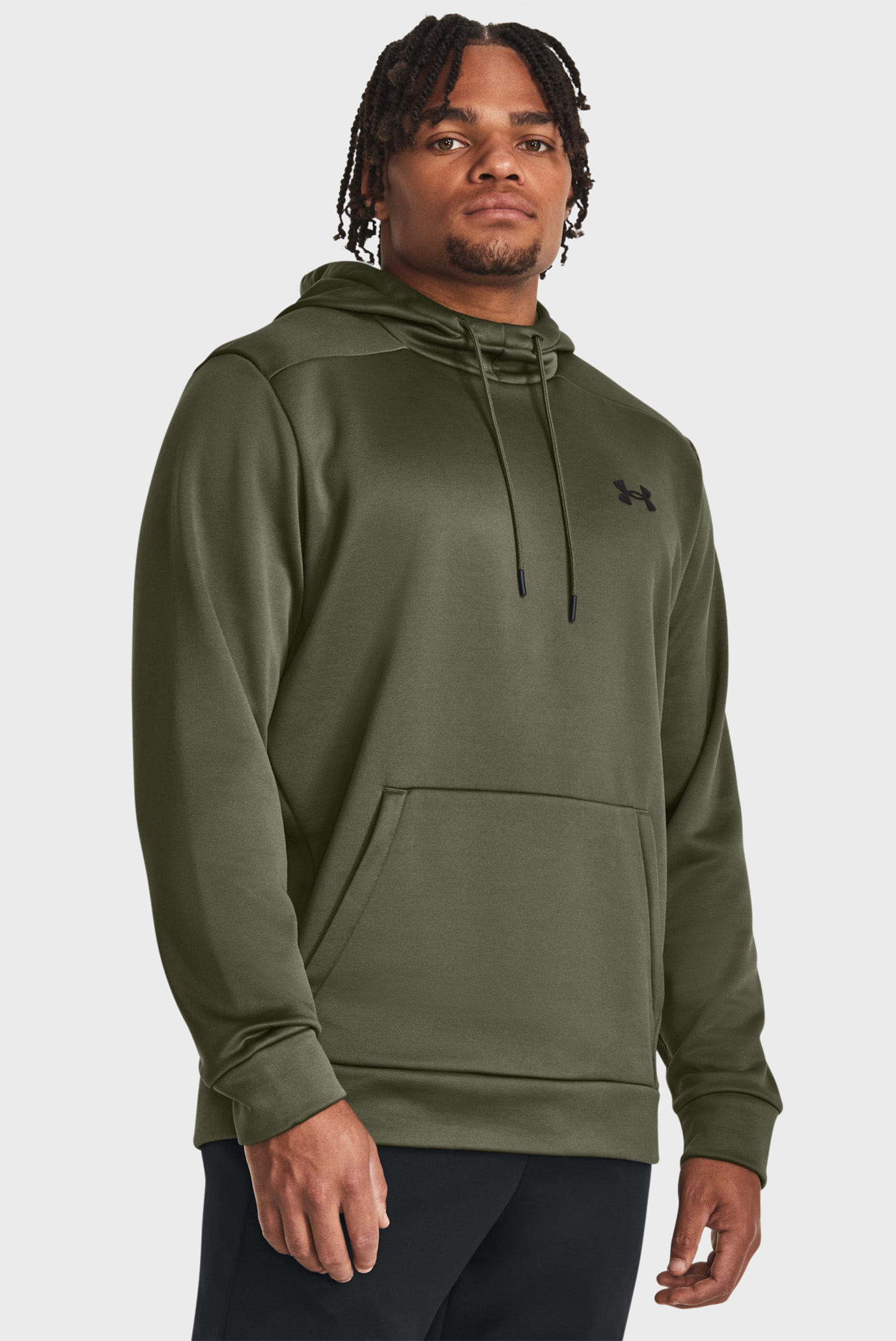 Мужское оливковое худи UA Armour Fleece Hoodie 1