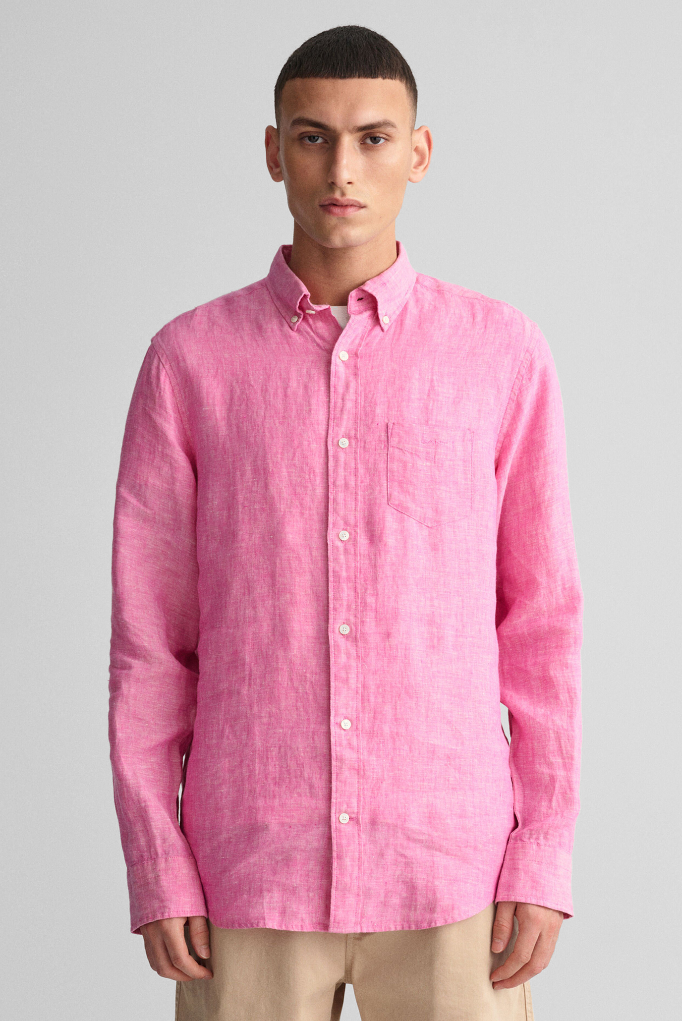 Чоловіча рожева лляна сорочка REG 1