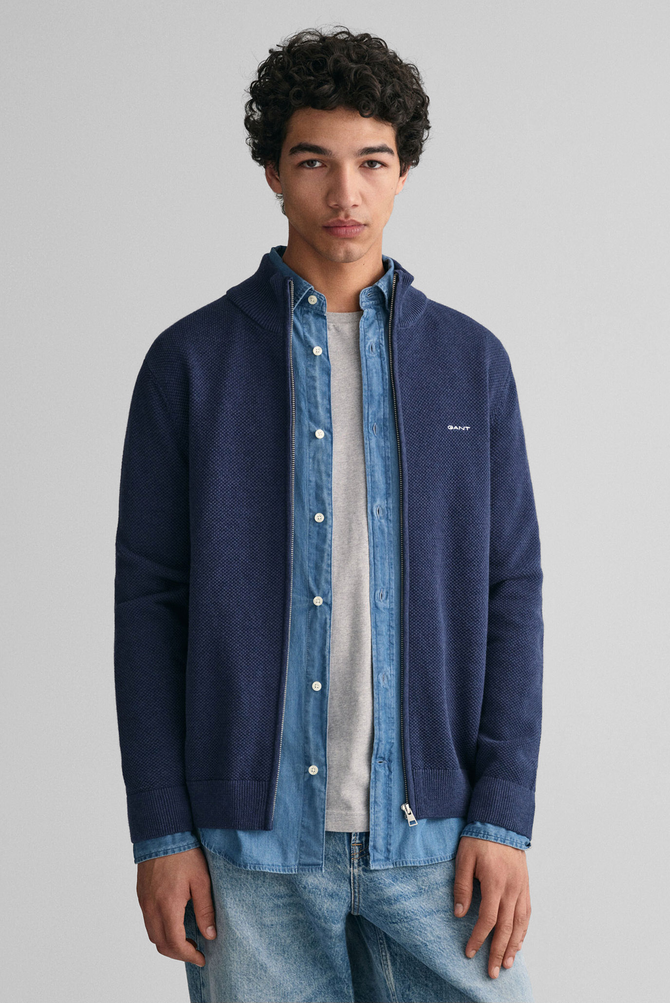 Мужской темно-синий кардиган COTTON PIQUE ZIP Синий 3XL Gant 8040524 Мужской темно-синий кардиган COTTON PIQUE ZIP Синий 3XL Gant 8040524