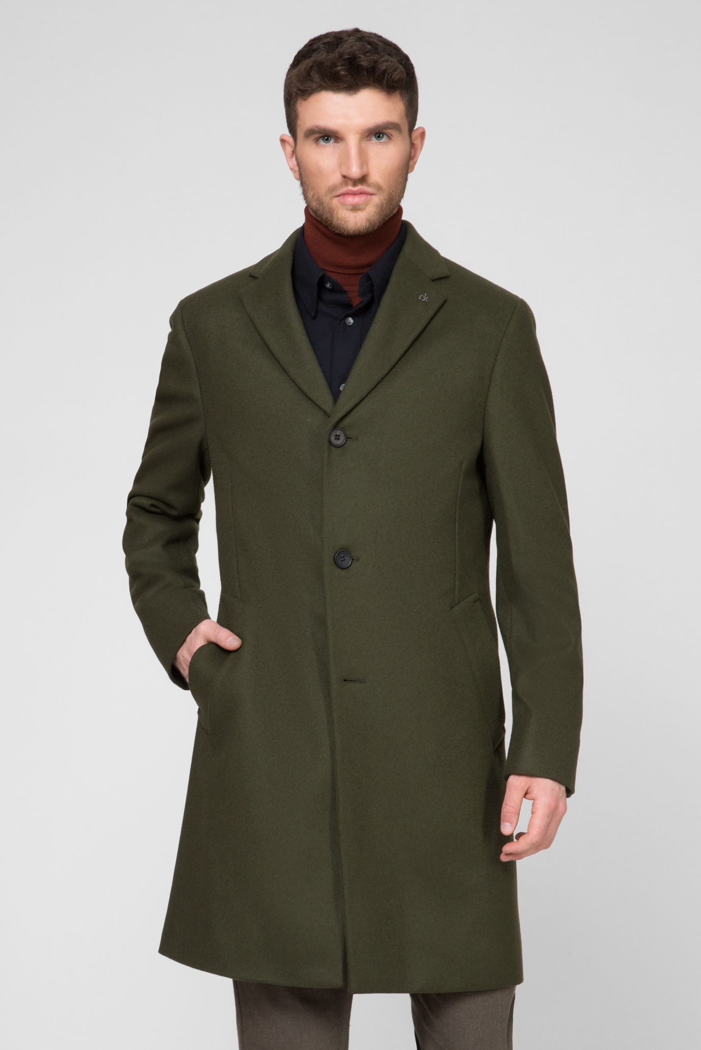 Мужское зеленое шерстяное пальто CASHMERE WOOL CROMBIE 1