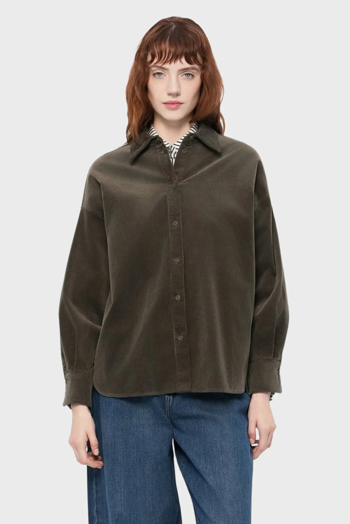 Женская темно-зеленая вельветовая рубашка LYNDARA 1