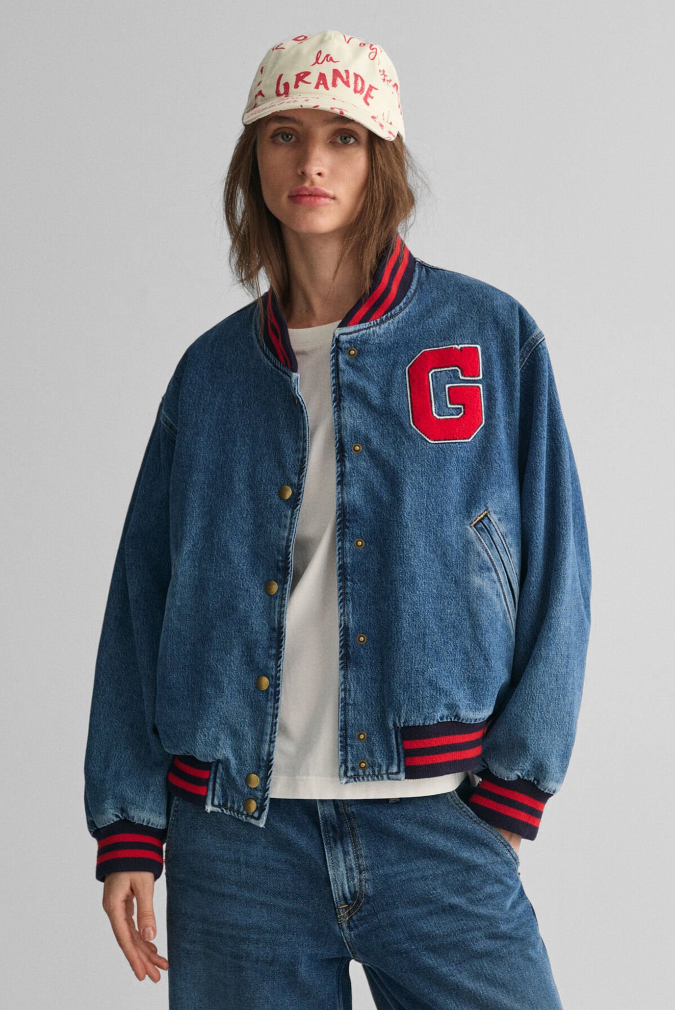 Женский синий джинсовый бомбер DENIM VARSITY 1