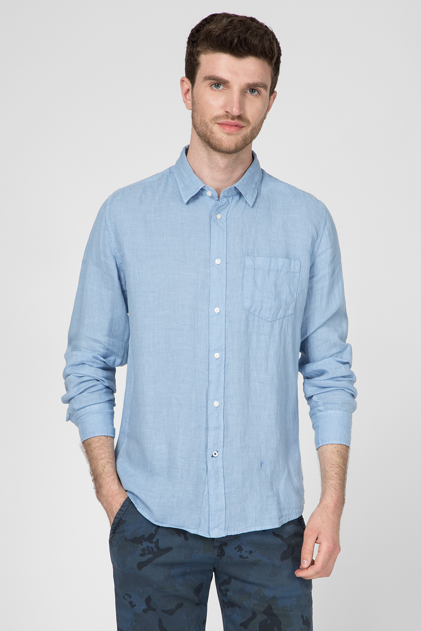 Мужская голубая льняная рубашка ADDISON Regular Fit 1