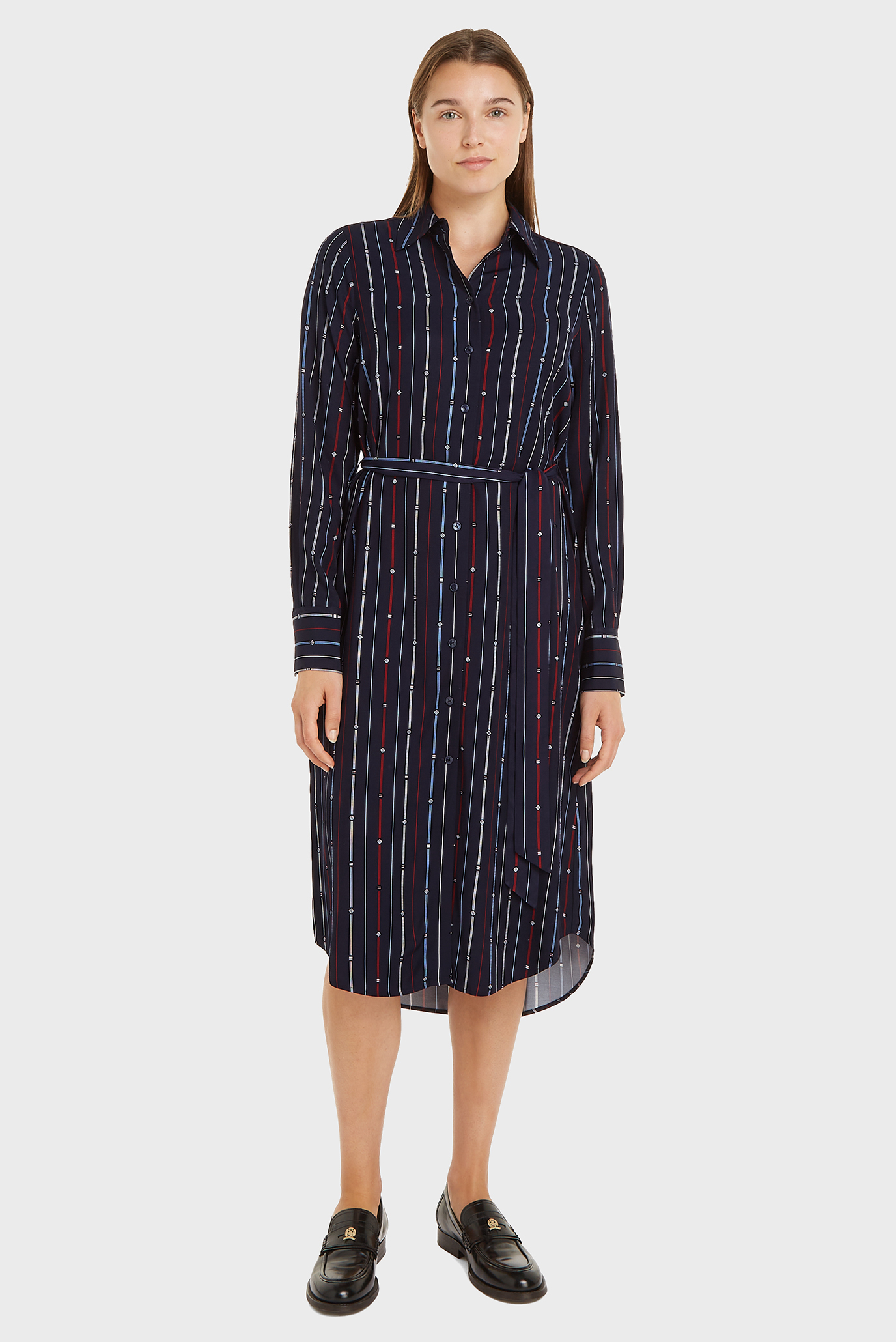 Женское темно-синее платье в полоску FOULARD KNEE SHIRTDRESS Синий S Tommy Hilfiger WW0WW42302 Женское темно-синее платье в полоску FOULARD KNEE SHIRTDRESS Синий S Tommy Hilfiger WW0WW42302