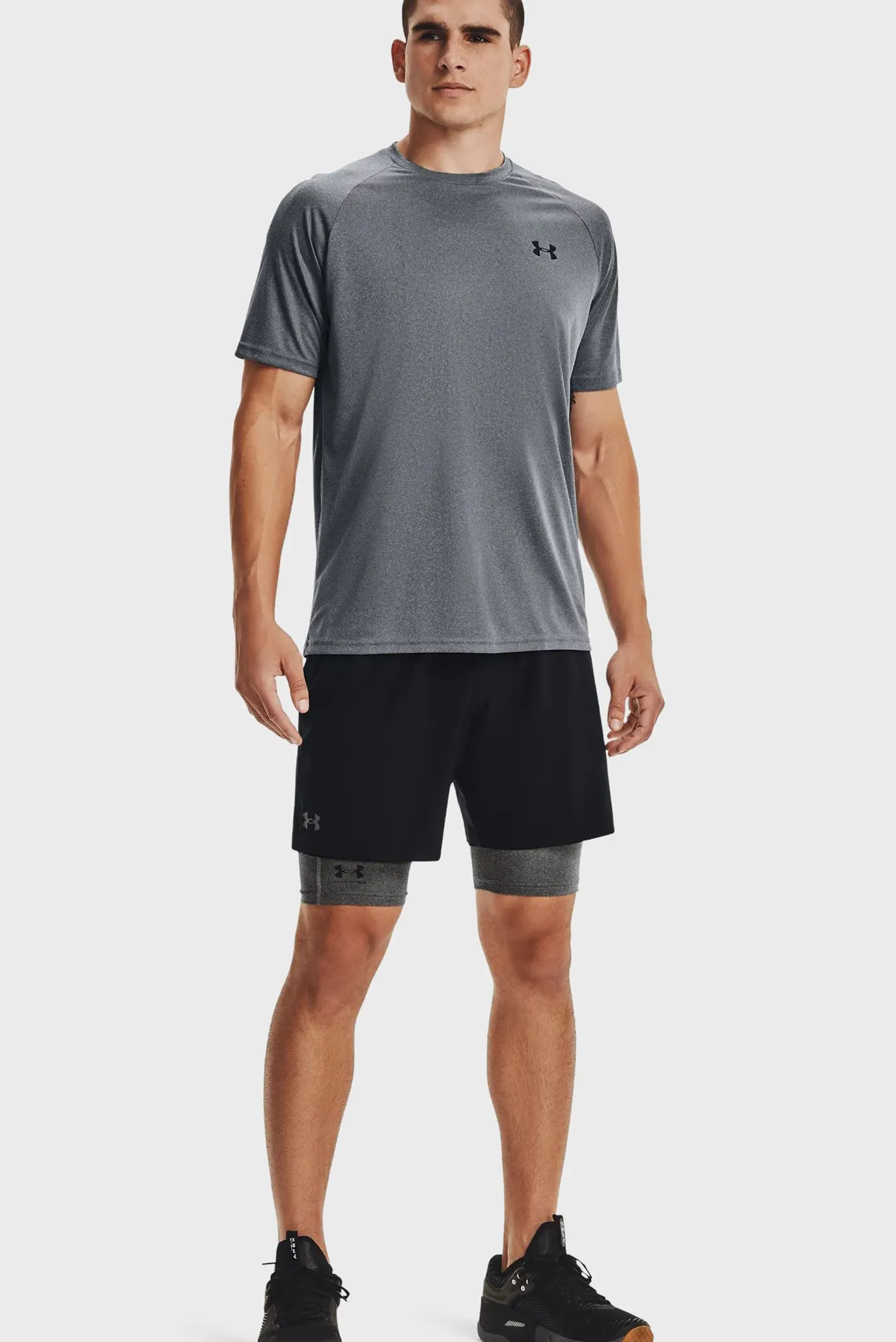 Чоловічі сірі тайтси UA HG Armour Lng Shorts 2
