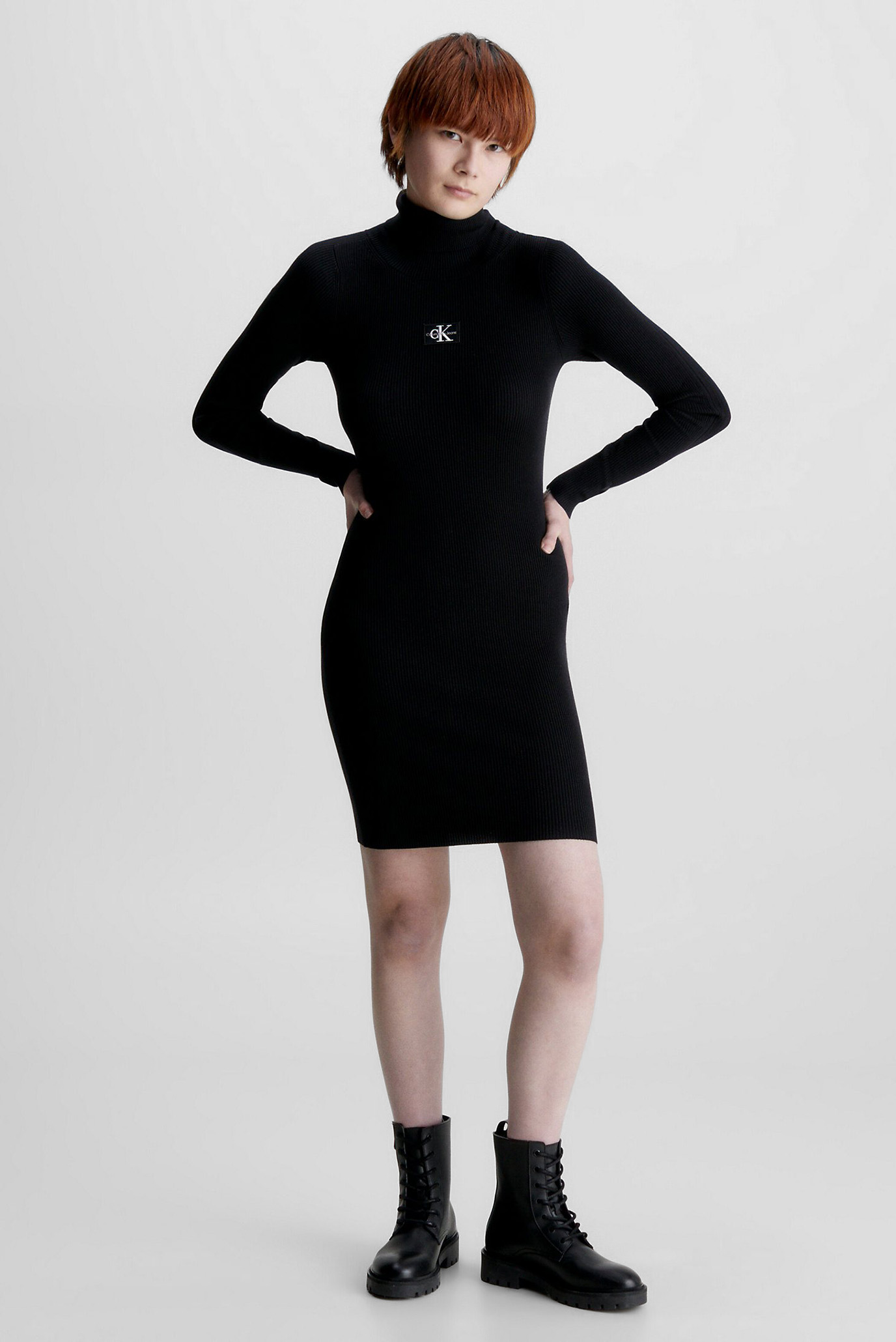Женское черное платье BADGE ROLL NECK 1