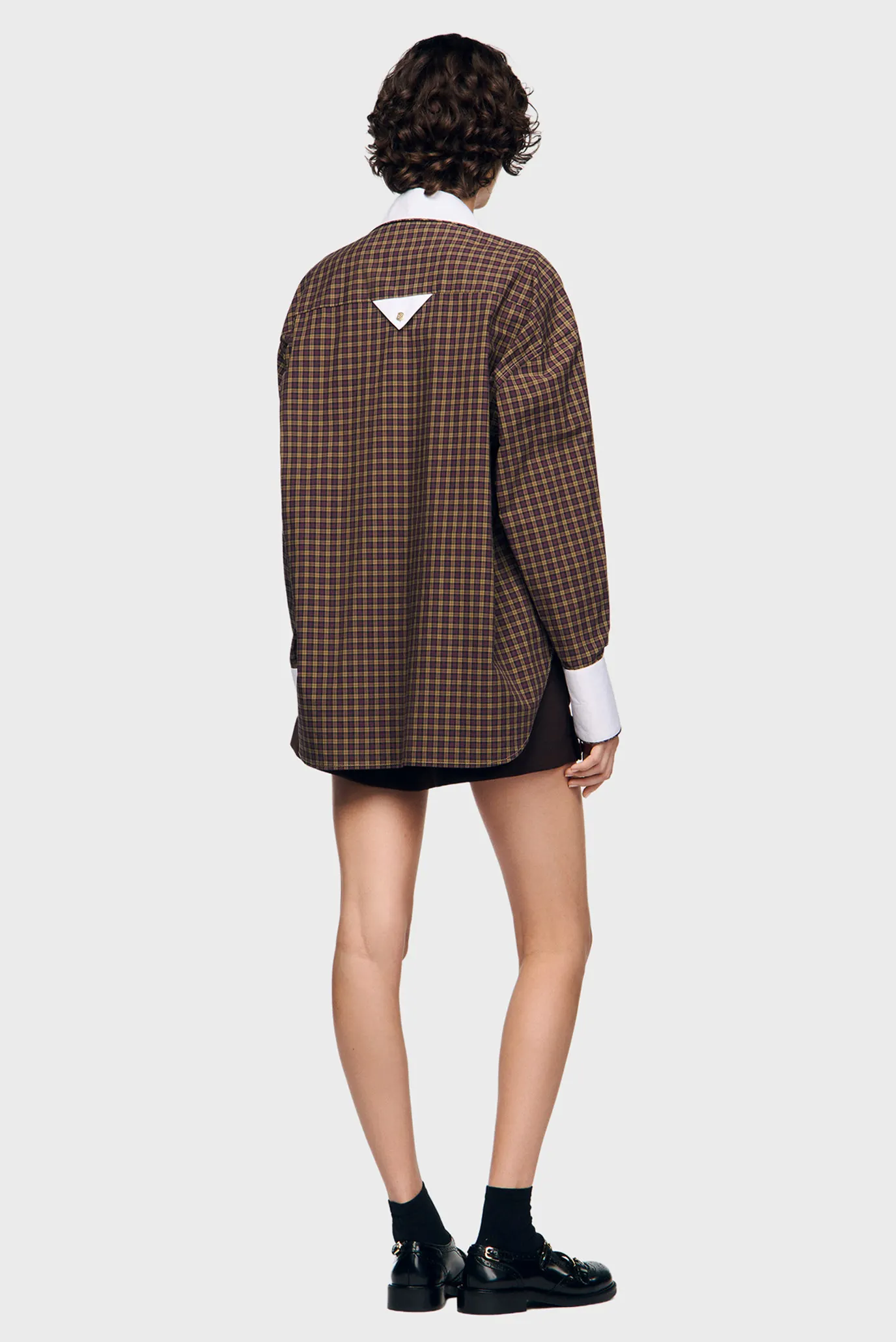 Жіноча коричнева вовняна картата сорочка 3